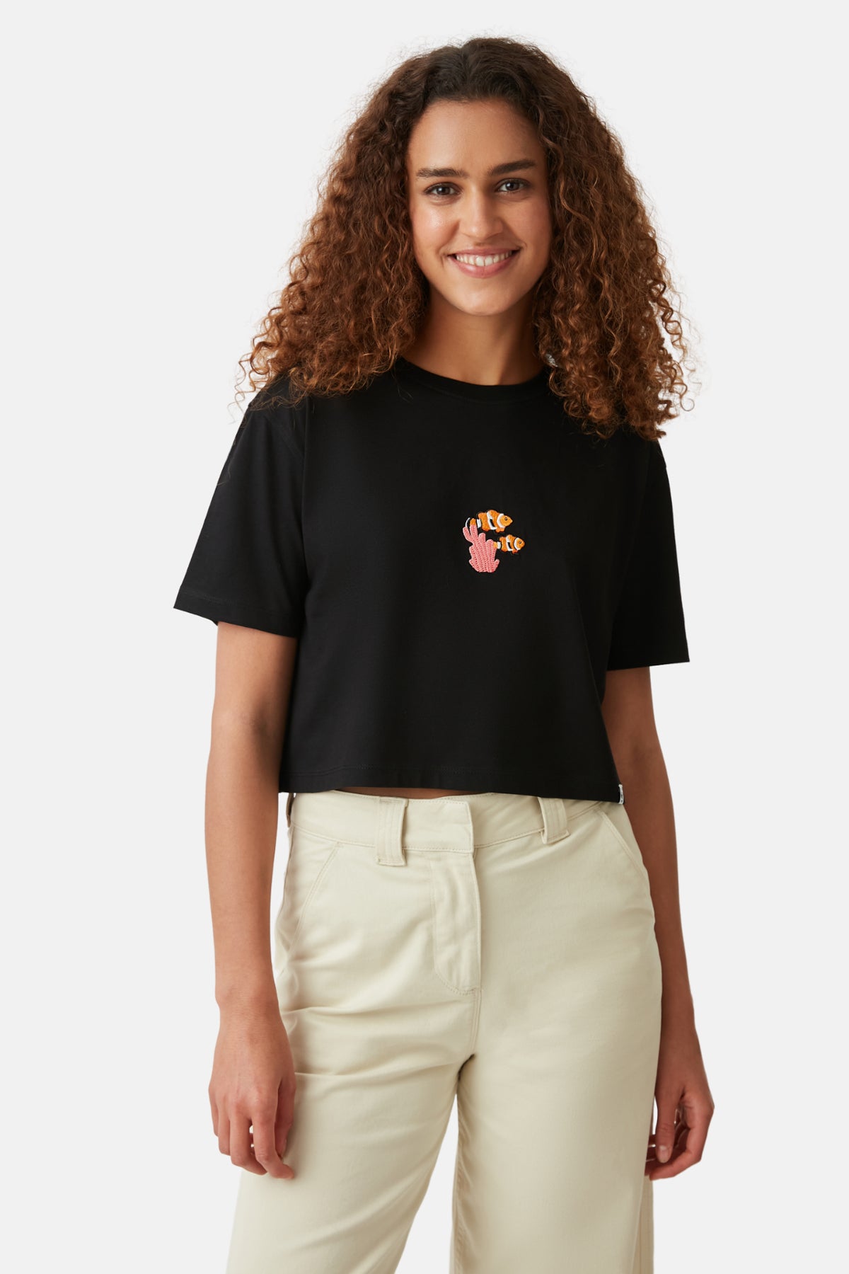 Palyaço Balığı Lightweight Crop T-Shirt - Siyah