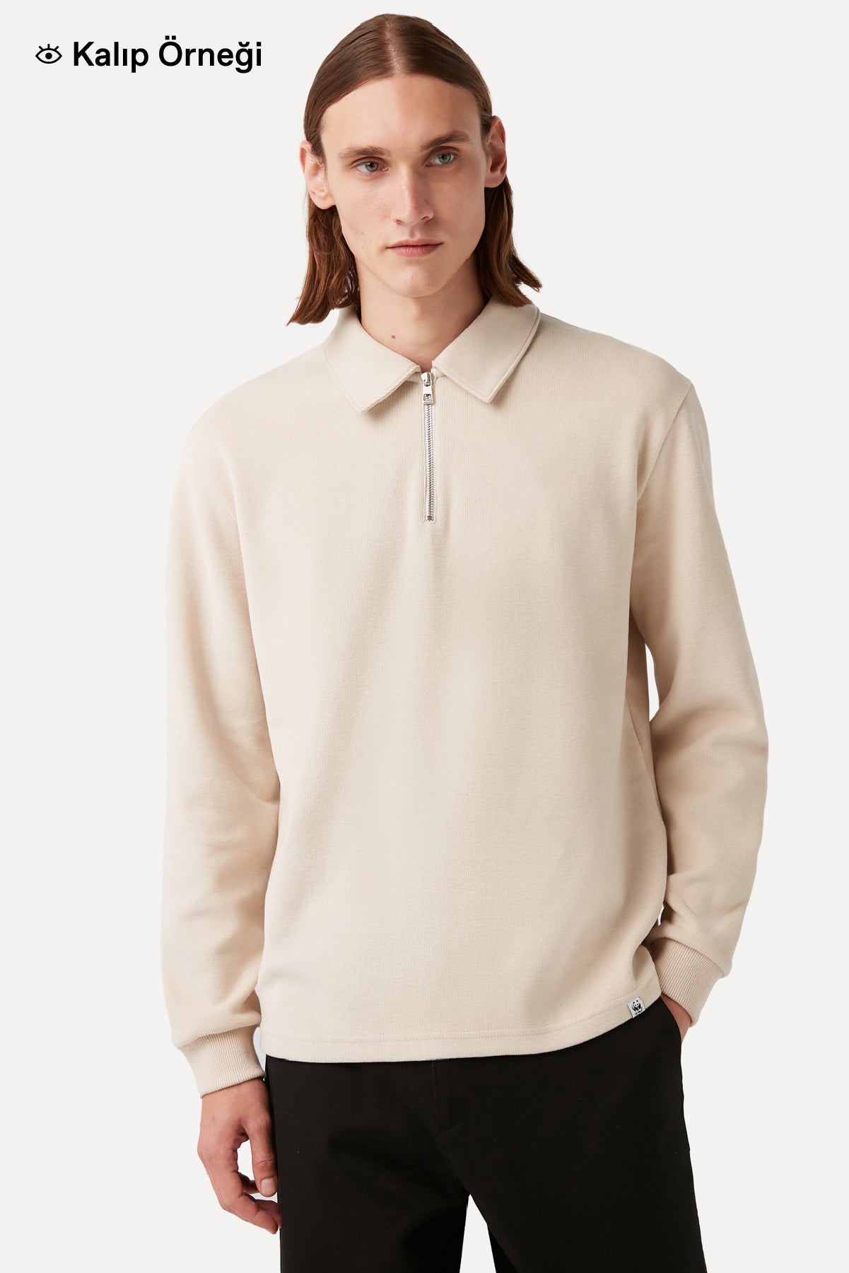 Panda SuperSoft Polo Sweatshirt - Parşömen Bej