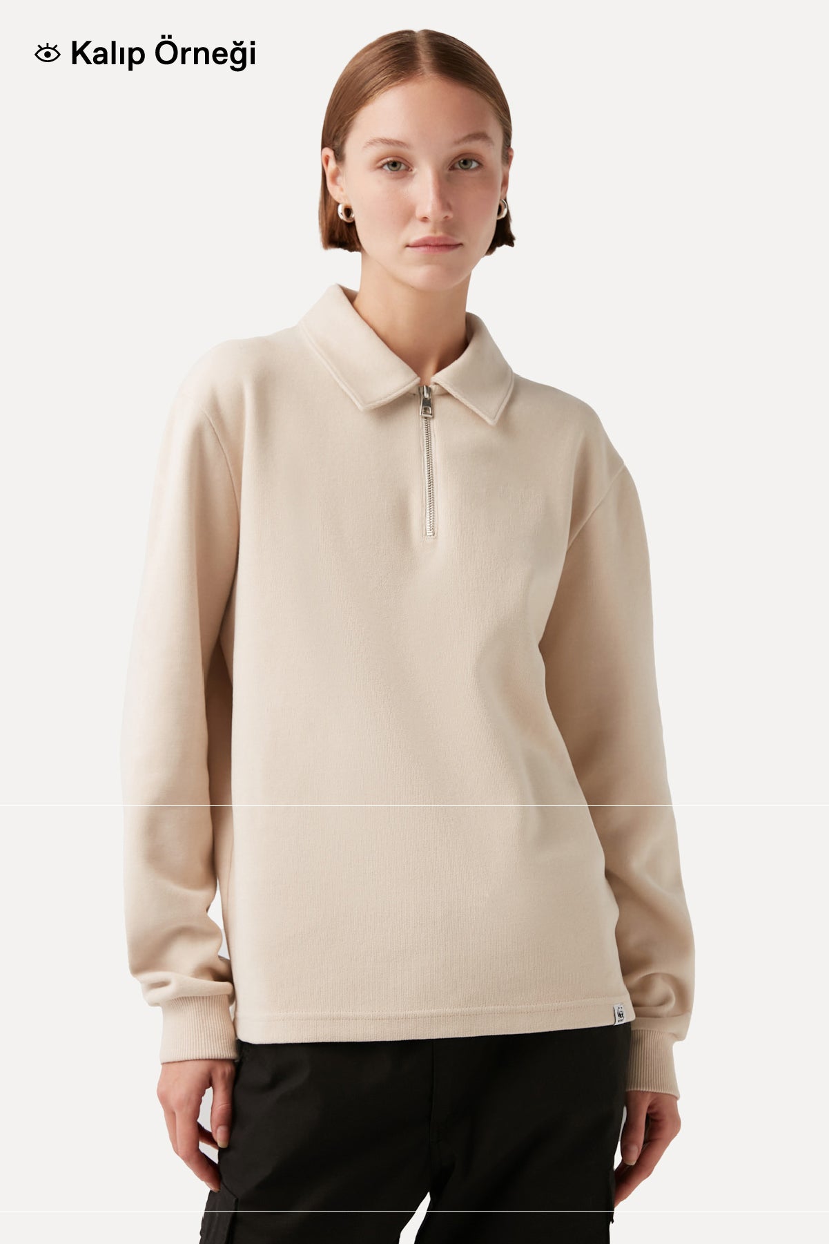 Panda SuperSoft Polo Sweatshirt - Parşömen Bej