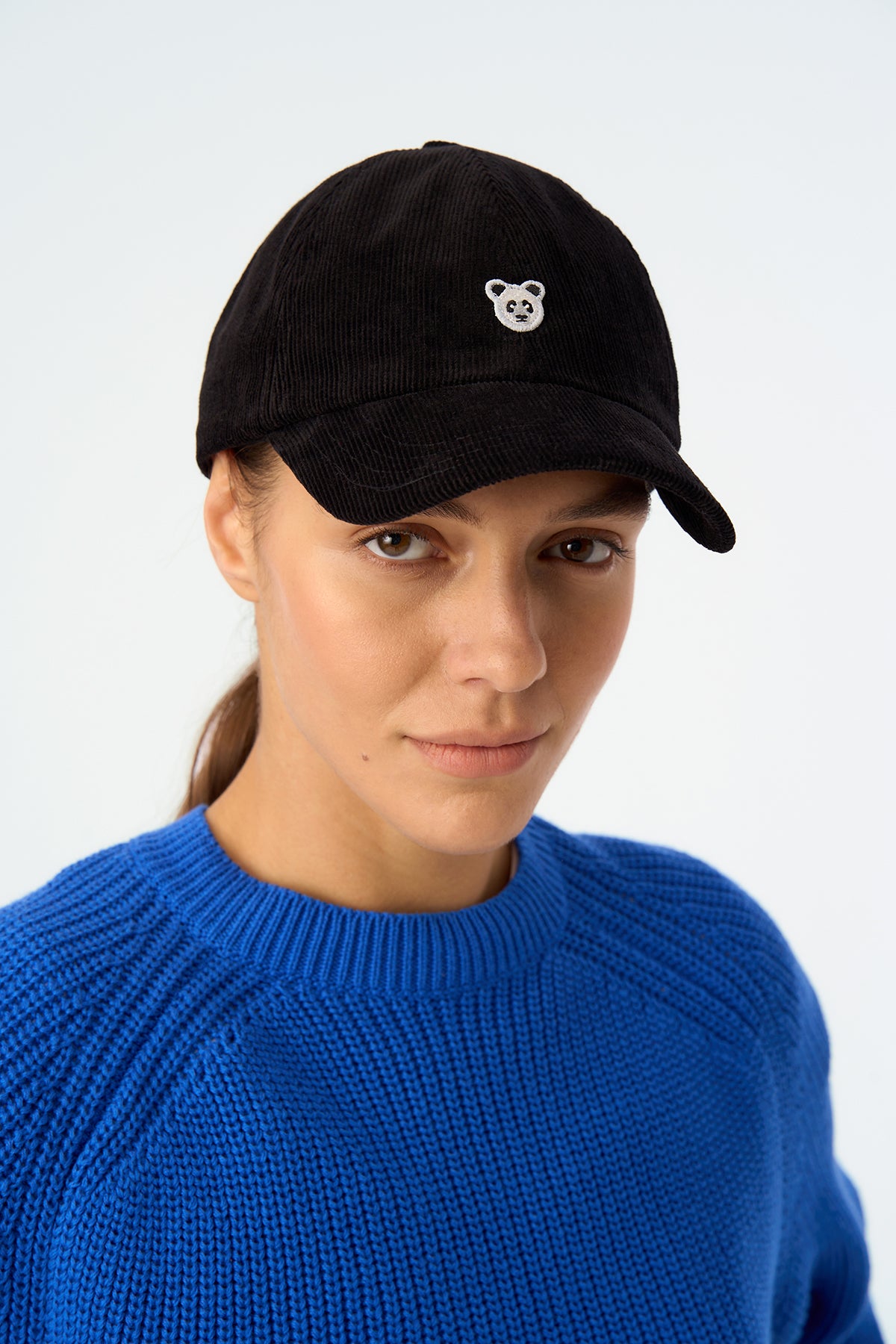 Panda Kadife Cap - Siyah