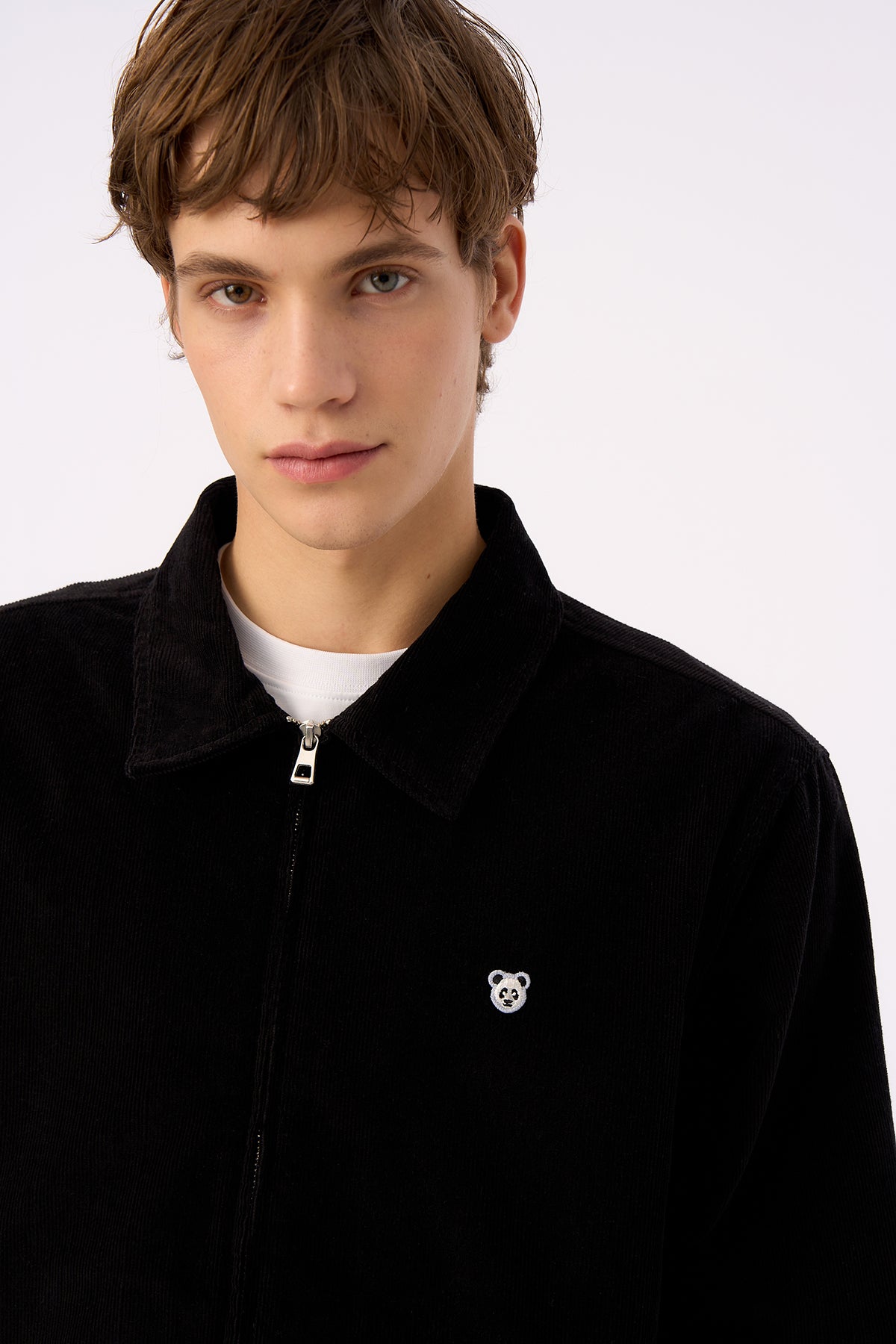 Panda Full-Zip Kadife Ceket - Siyah