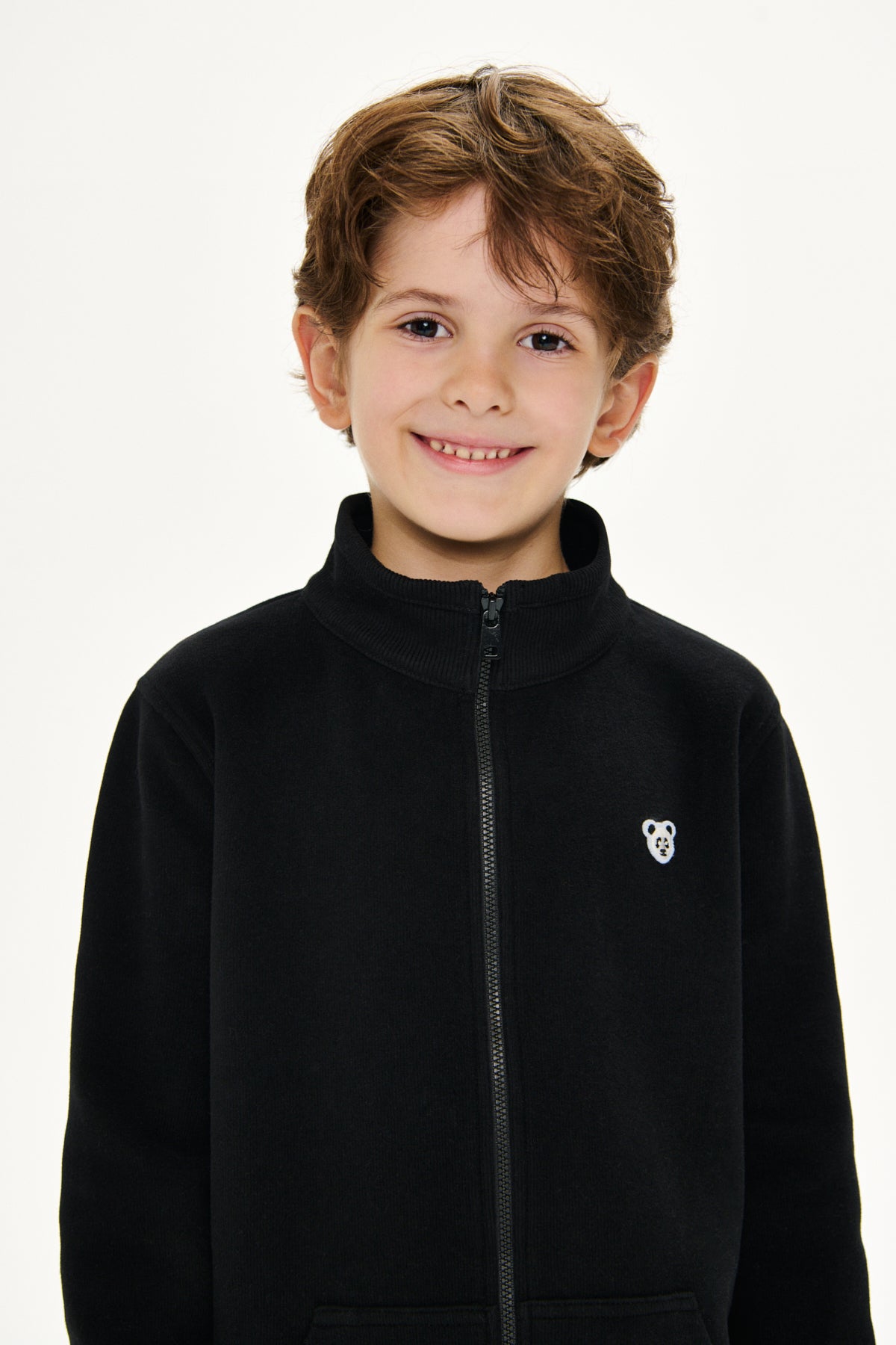 Panda Patch SuperSoft Full-Zip Çocuk Sweatshirt - Siyah