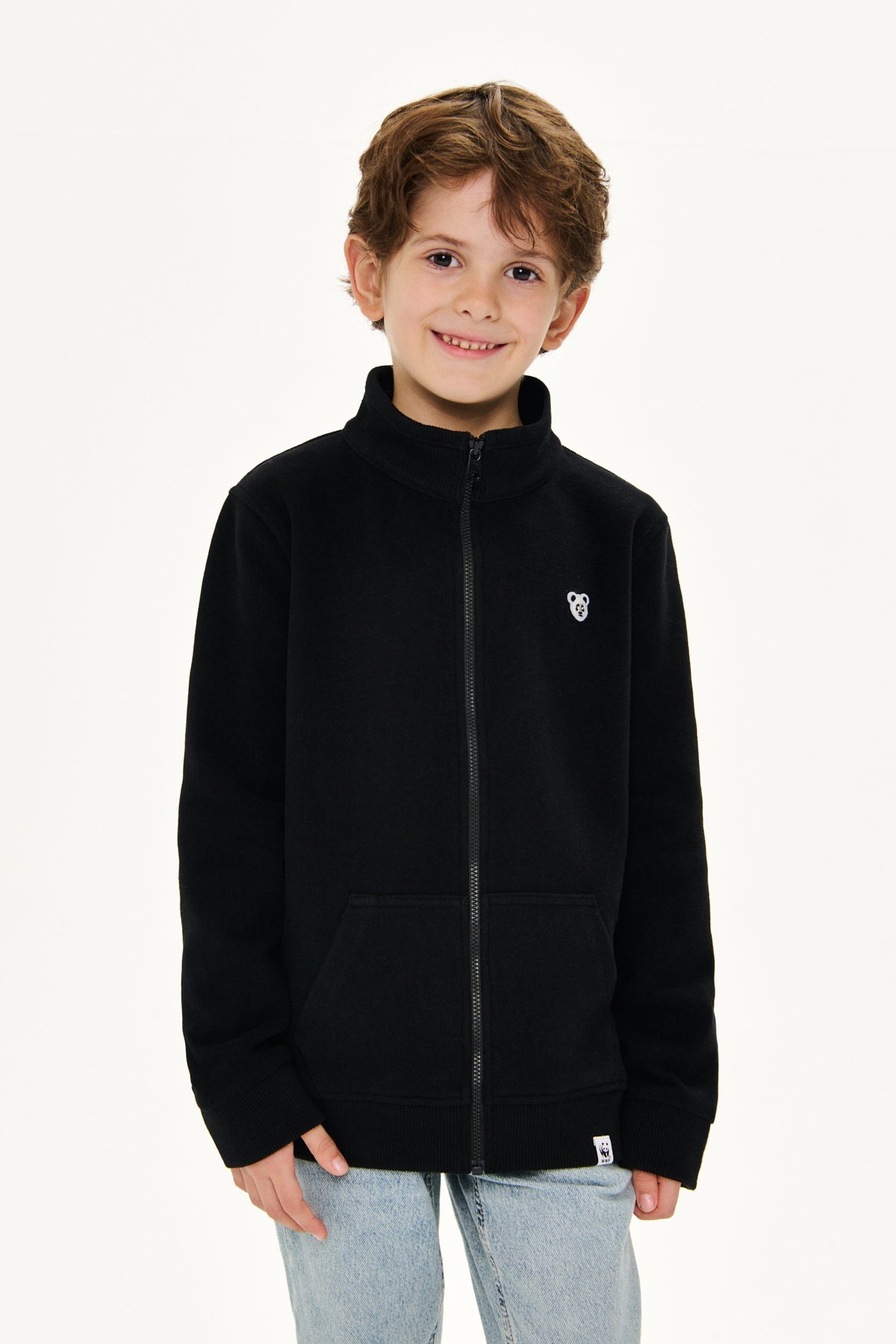Panda Patch SuperSoft Full-Zip Çocuk Sweatshirt - Siyah
