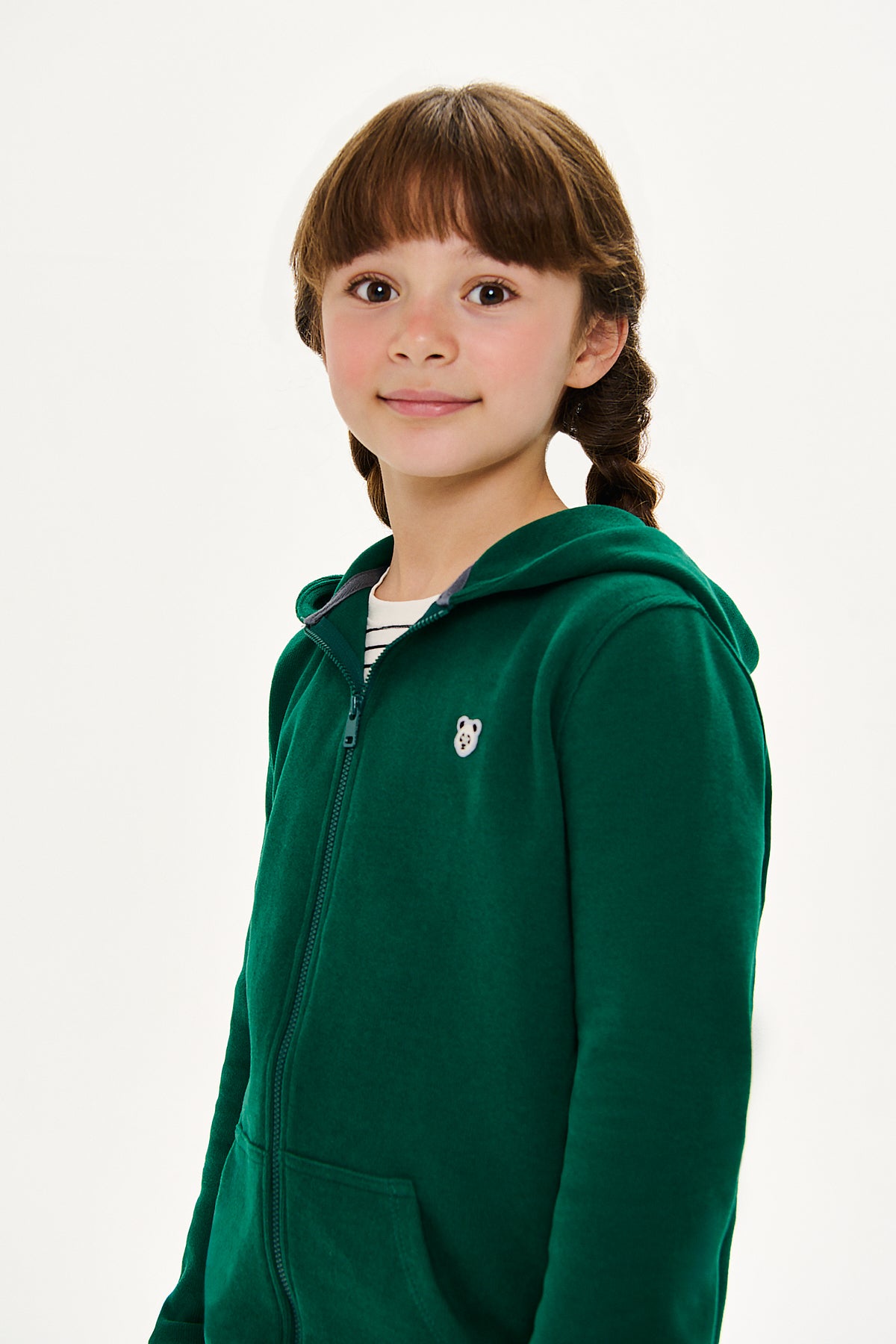 Panda SuperSoft Full-Zip Çocuk Hoodie - Nefti Yeşil