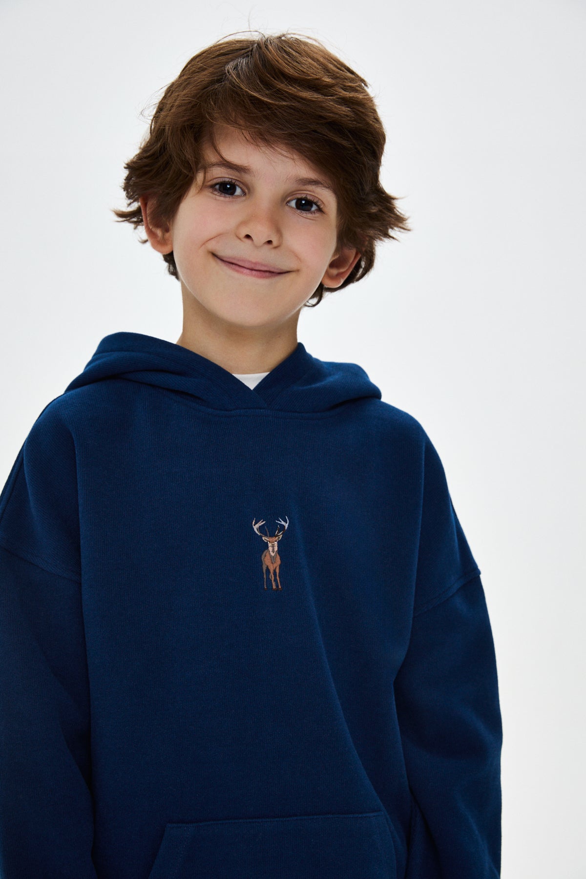 Geyik SuperSoft Çocuk Cepli Hoodie - Lacivert
