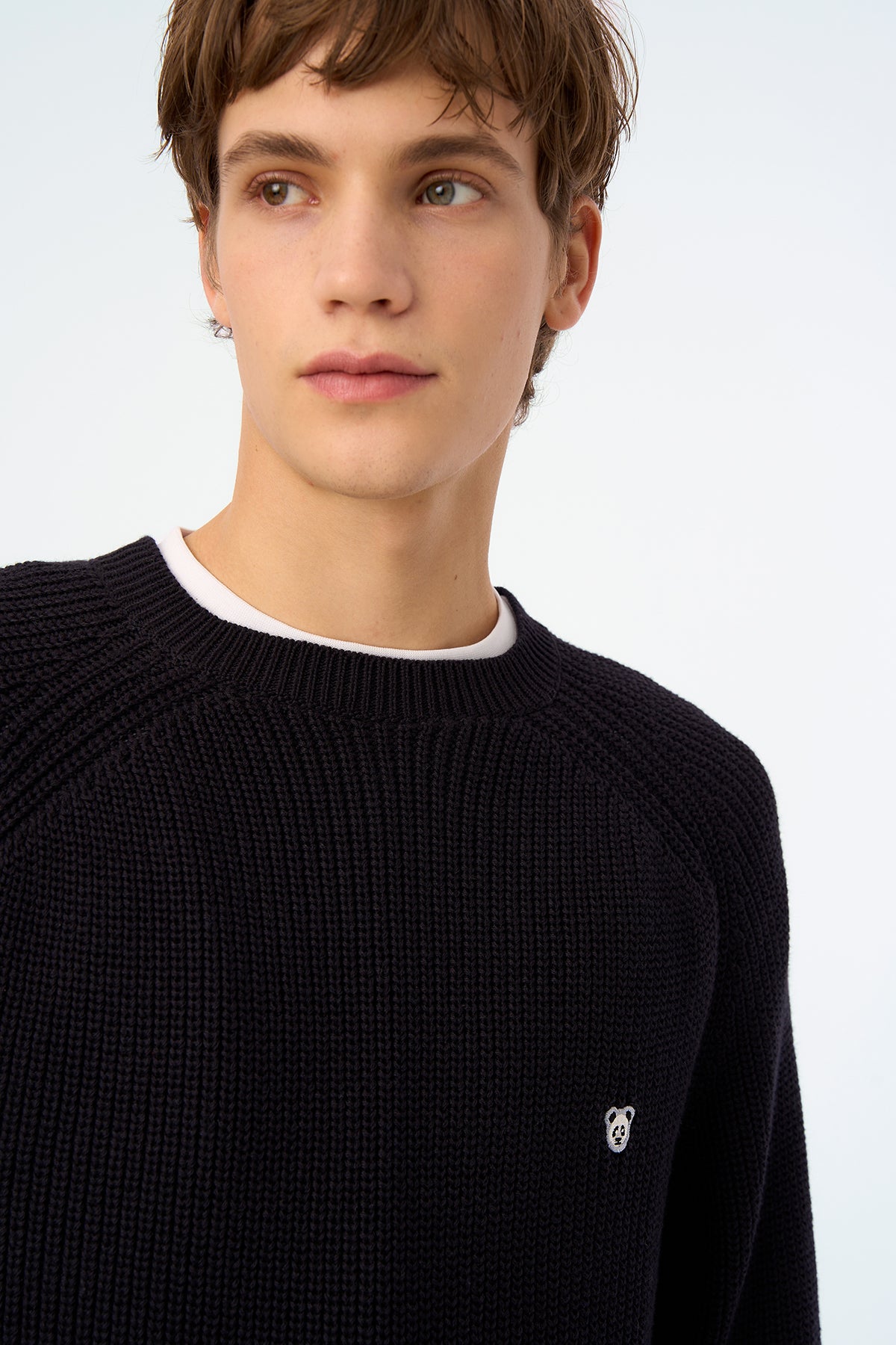 Panda Bisiklet Yaka Triko Sweater - Siyah