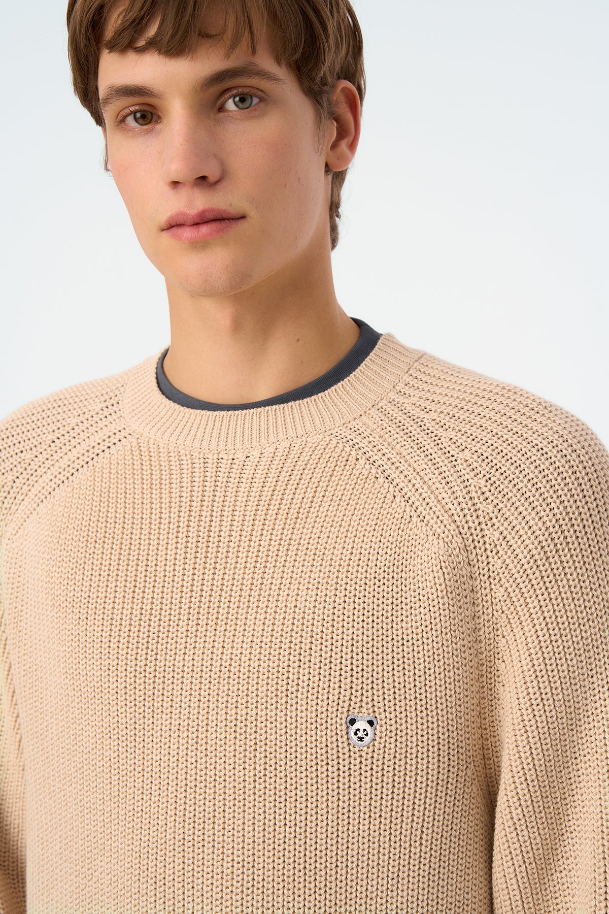Panda Bisiklet Yaka Triko Sweater - Bej