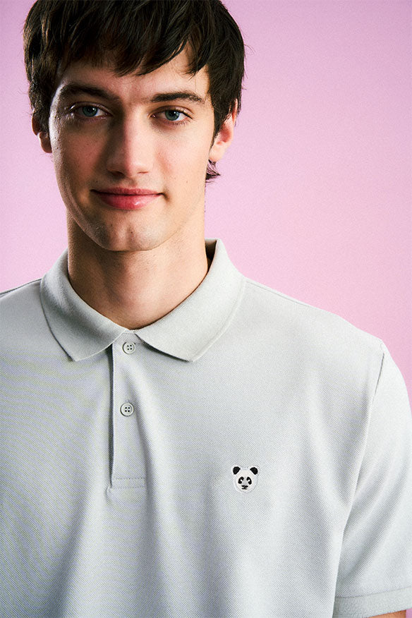 Panda Polo Yaka T-Shirt - Gri