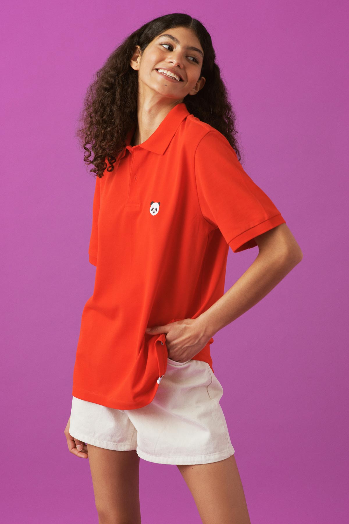 Panda Polo Yaka T-Shirt / Kırmızı