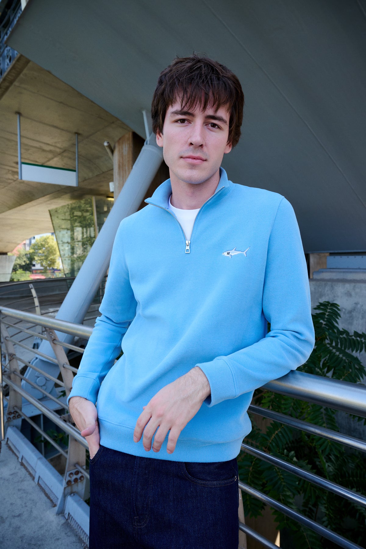Büyük Beyaz Köpekbalığı SuperSoft Quarter-Zip Sweatshirt - Açık Mavi