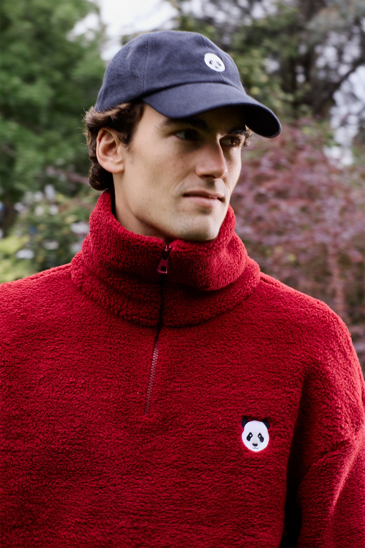 Panda Sherpa Quarter-Zip Sweatshirt - Bordo