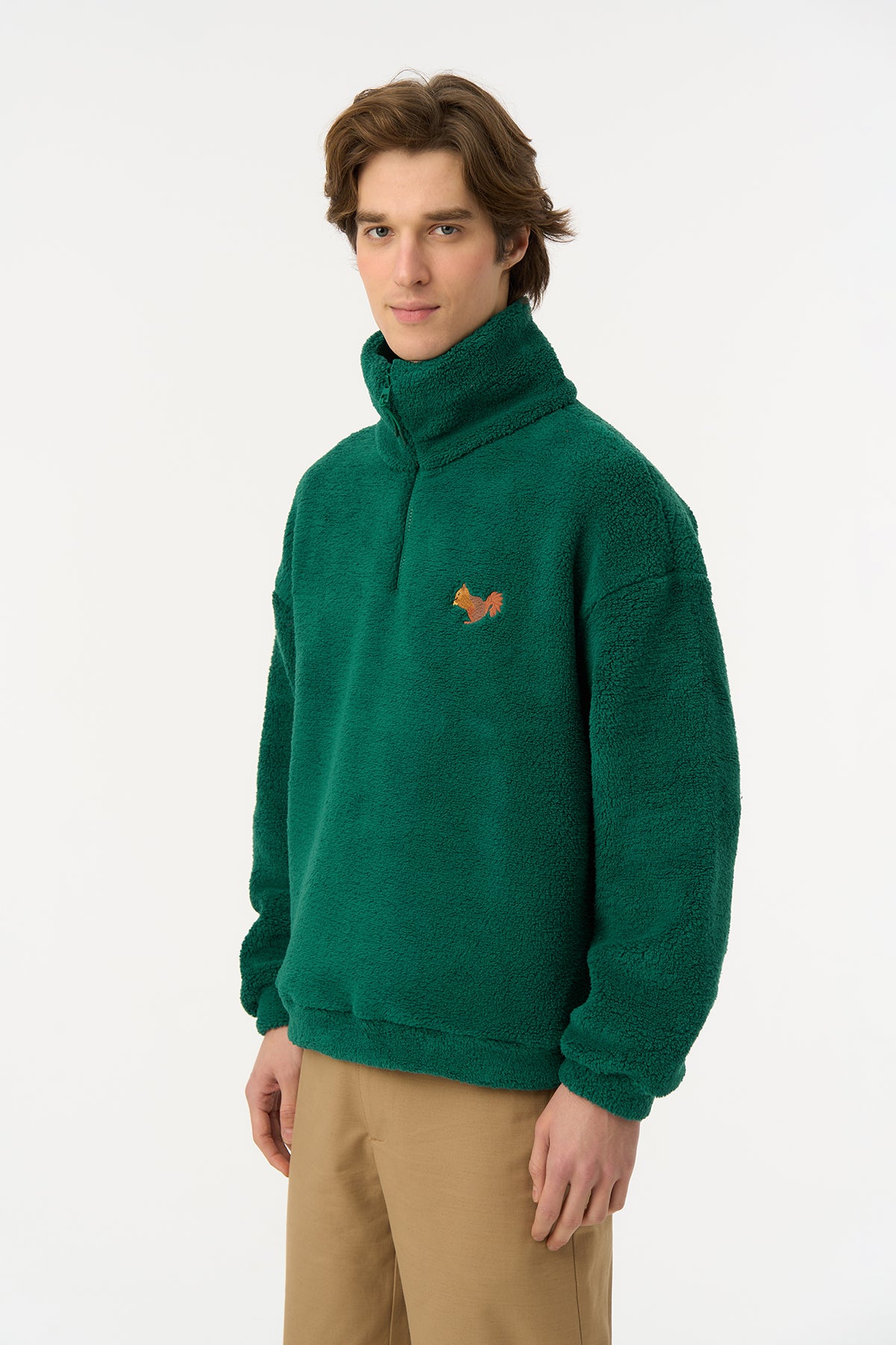 Sincap Sherpa Quarter-Zip Sweatshirt - Nefti Yeşil