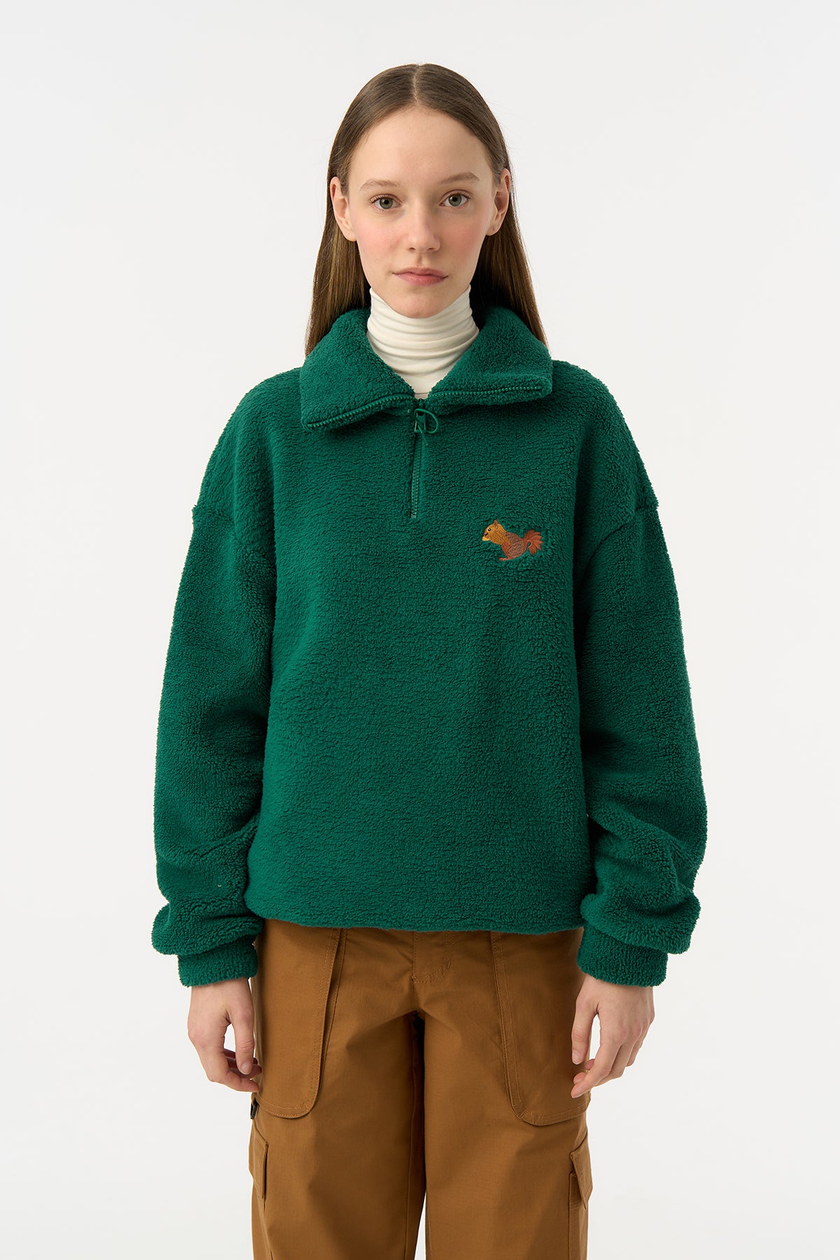 Sincap Sherpa Quarter-Zip Sweatshirt - Nefti Yeşil