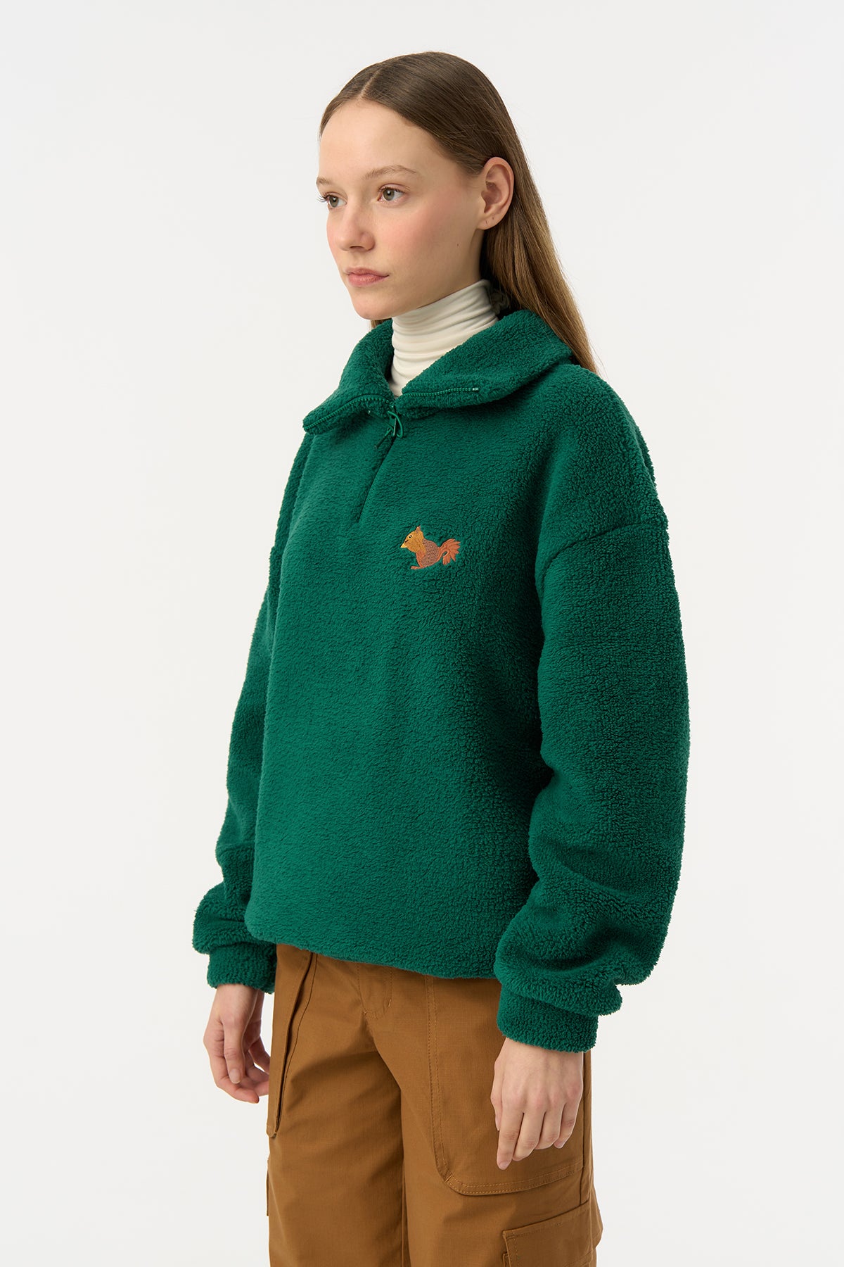 Sincap Sherpa Quarter-Zip Sweatshirt - Nefti Yeşil