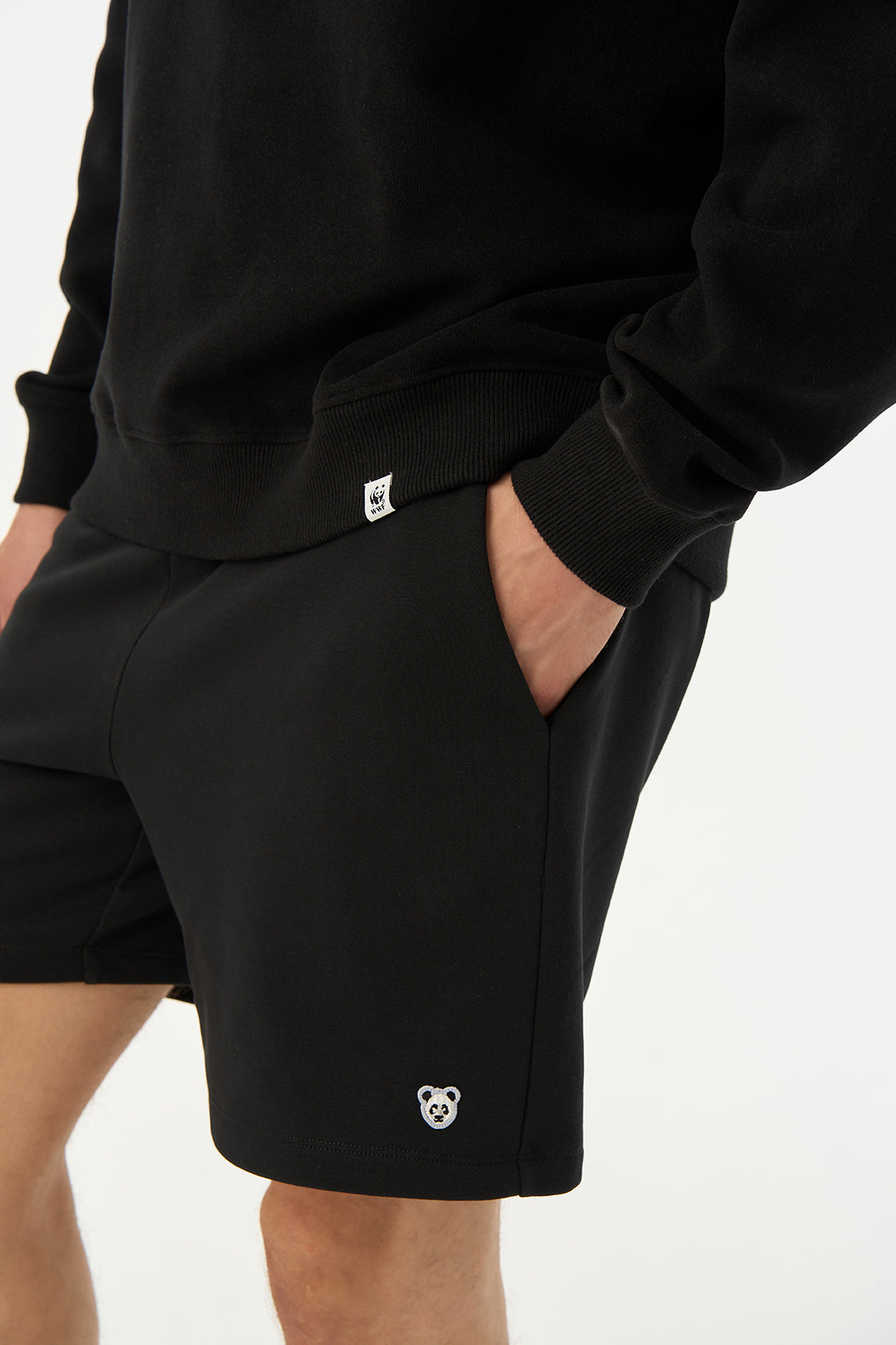 Panda Soft Fleece Erkek Şort - Siyah