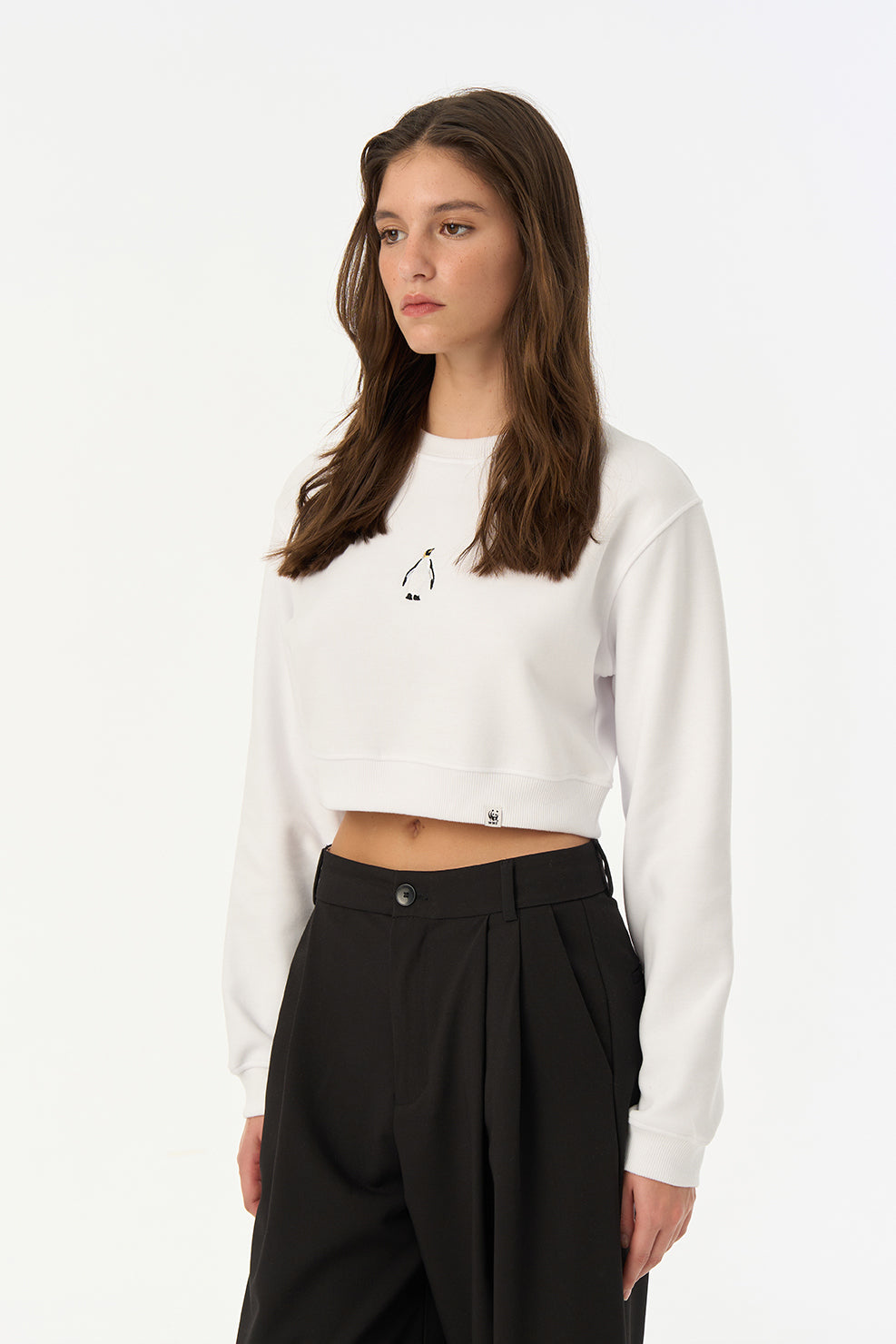 İmparator Penguen SuperSoft Crop Sweatshirt - Beyaz