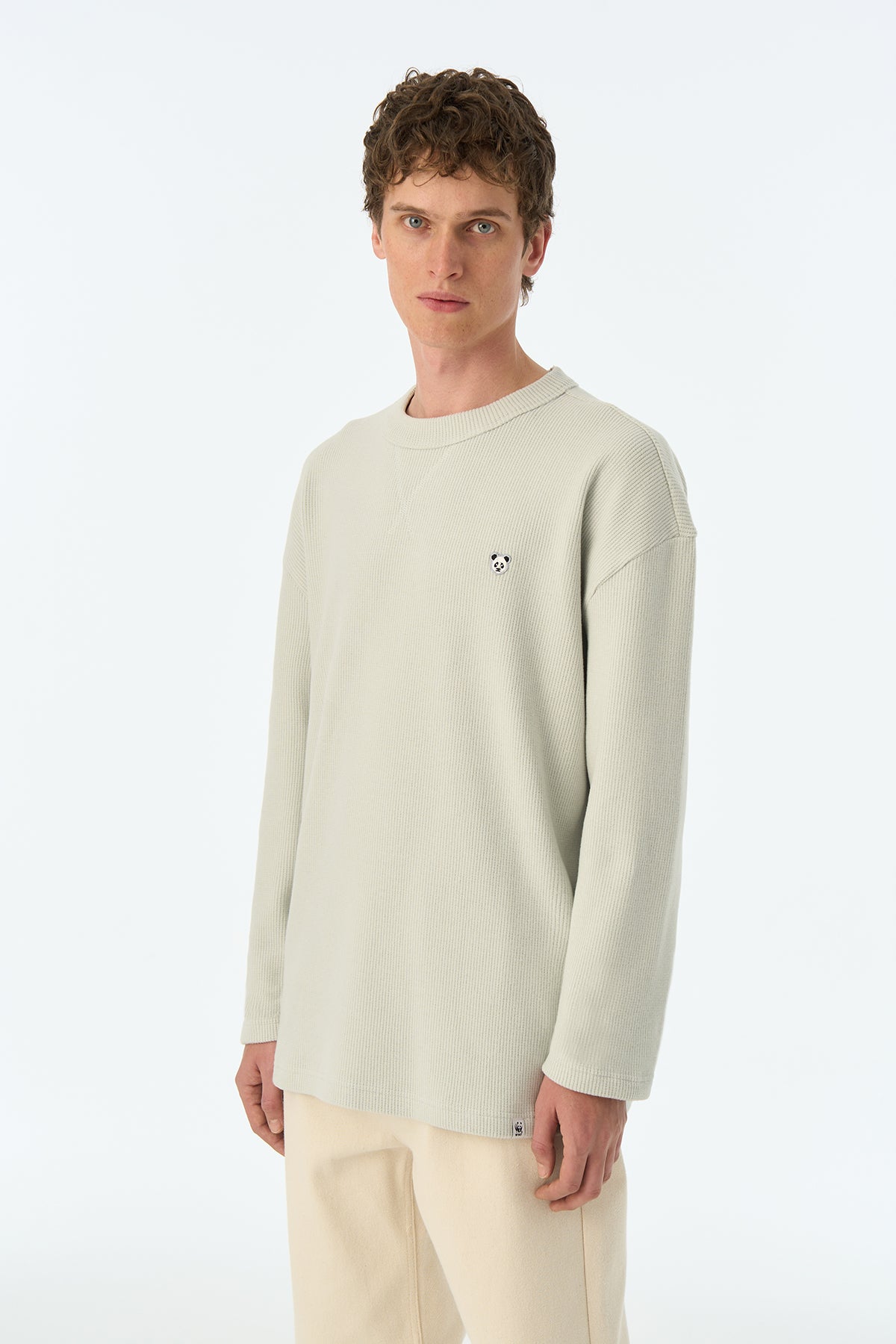 Panda Waffle Sweatshirt - Açık Gri