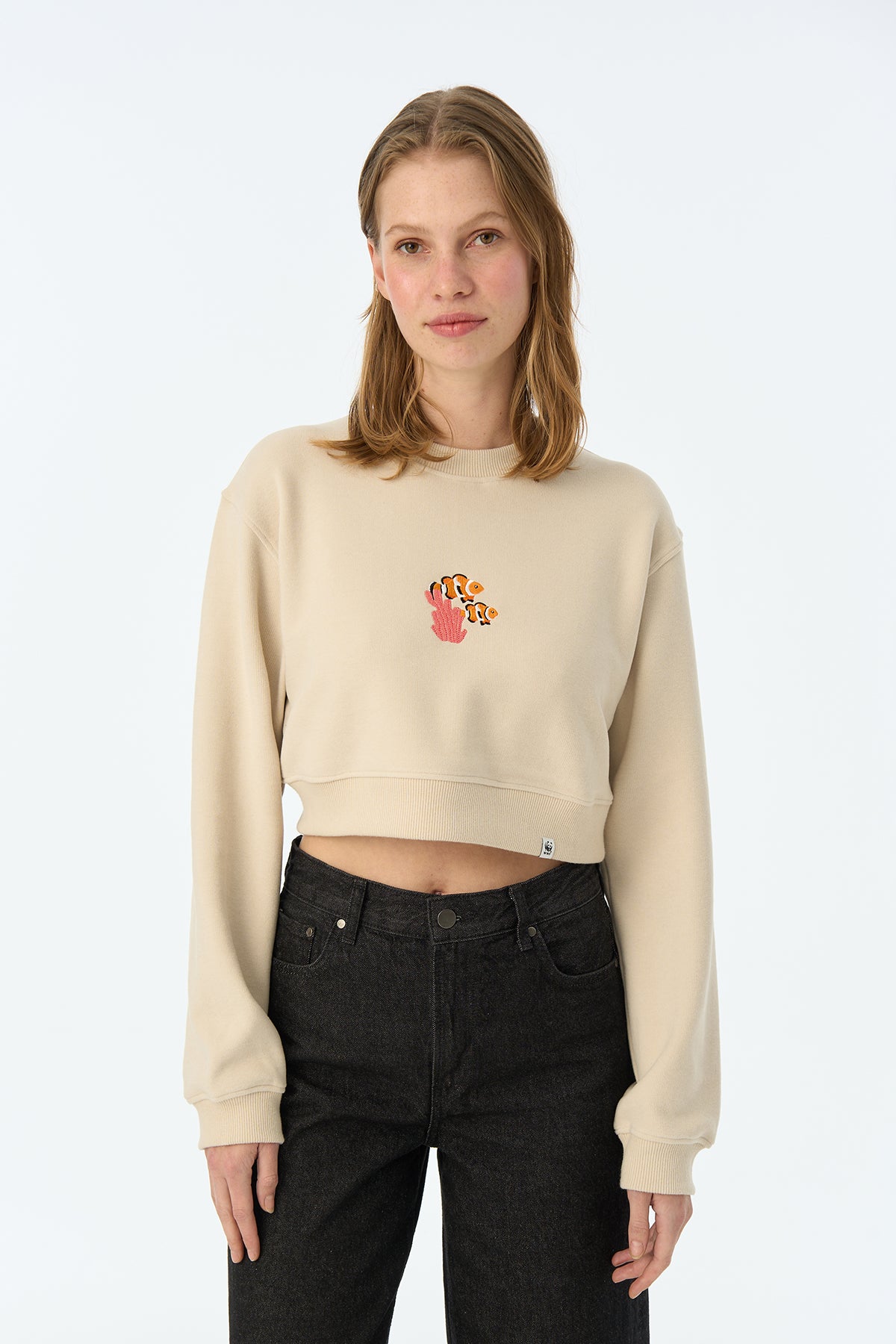 Palyaço Balığı SuperSoft Crop Sweatshirt - Parşömen Bej