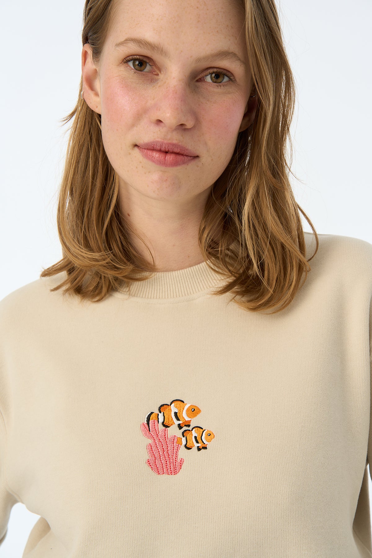 Palyaço Balığı SuperSoft Crop Sweatshirt - Parşömen Bej