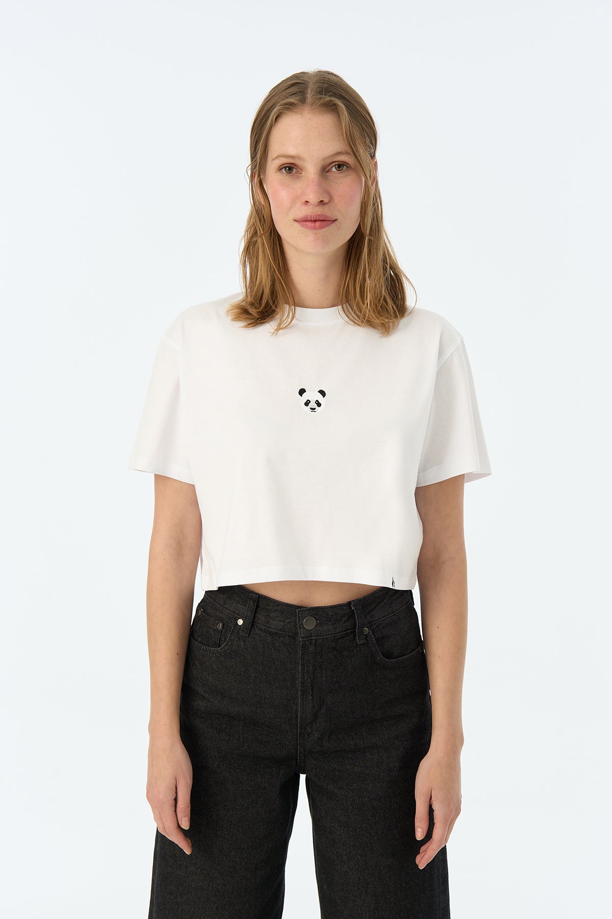 Panda Lightweight Crop T-Shirt - Beyaz