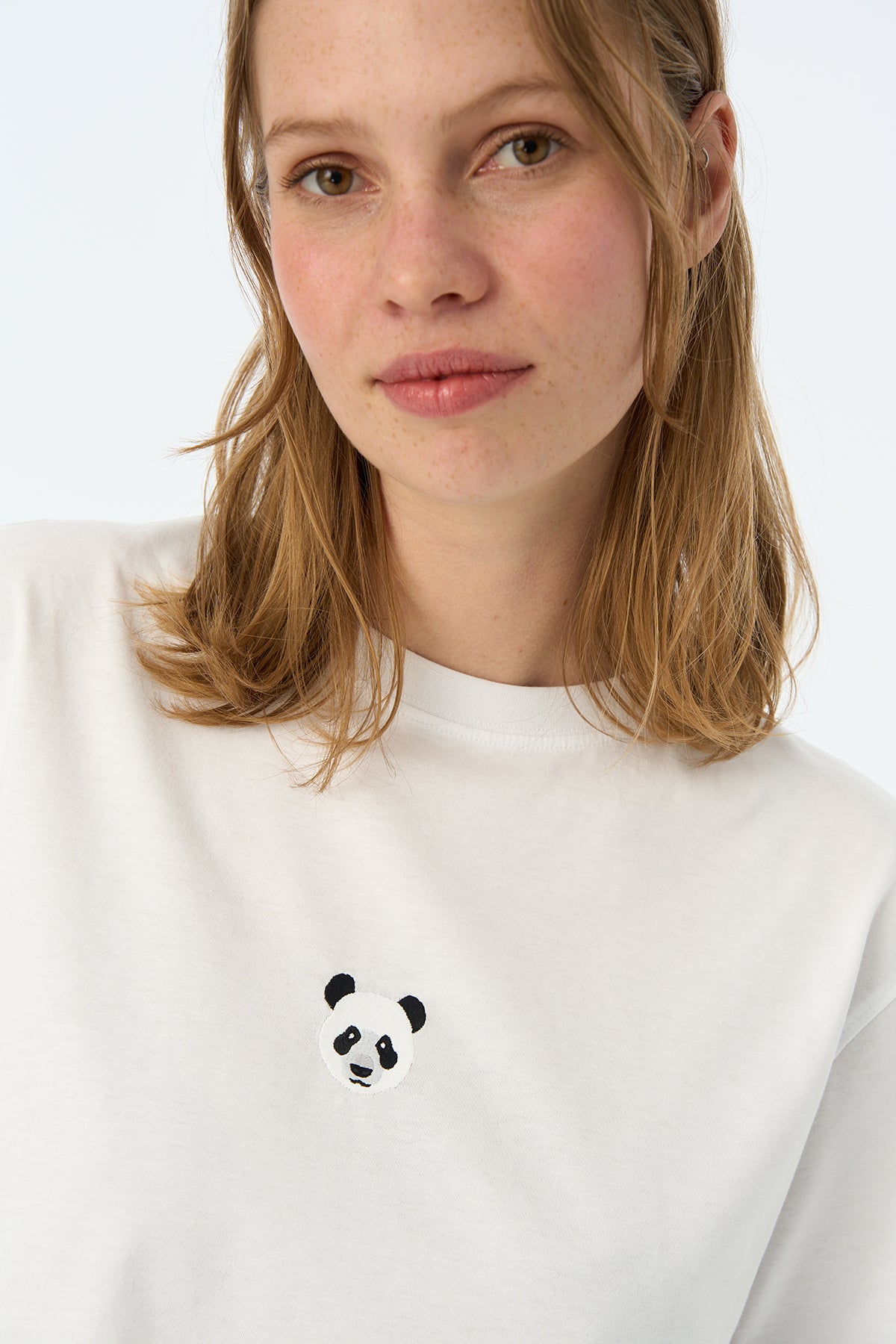 Panda Lightweight Crop T-Shirt - Beyaz