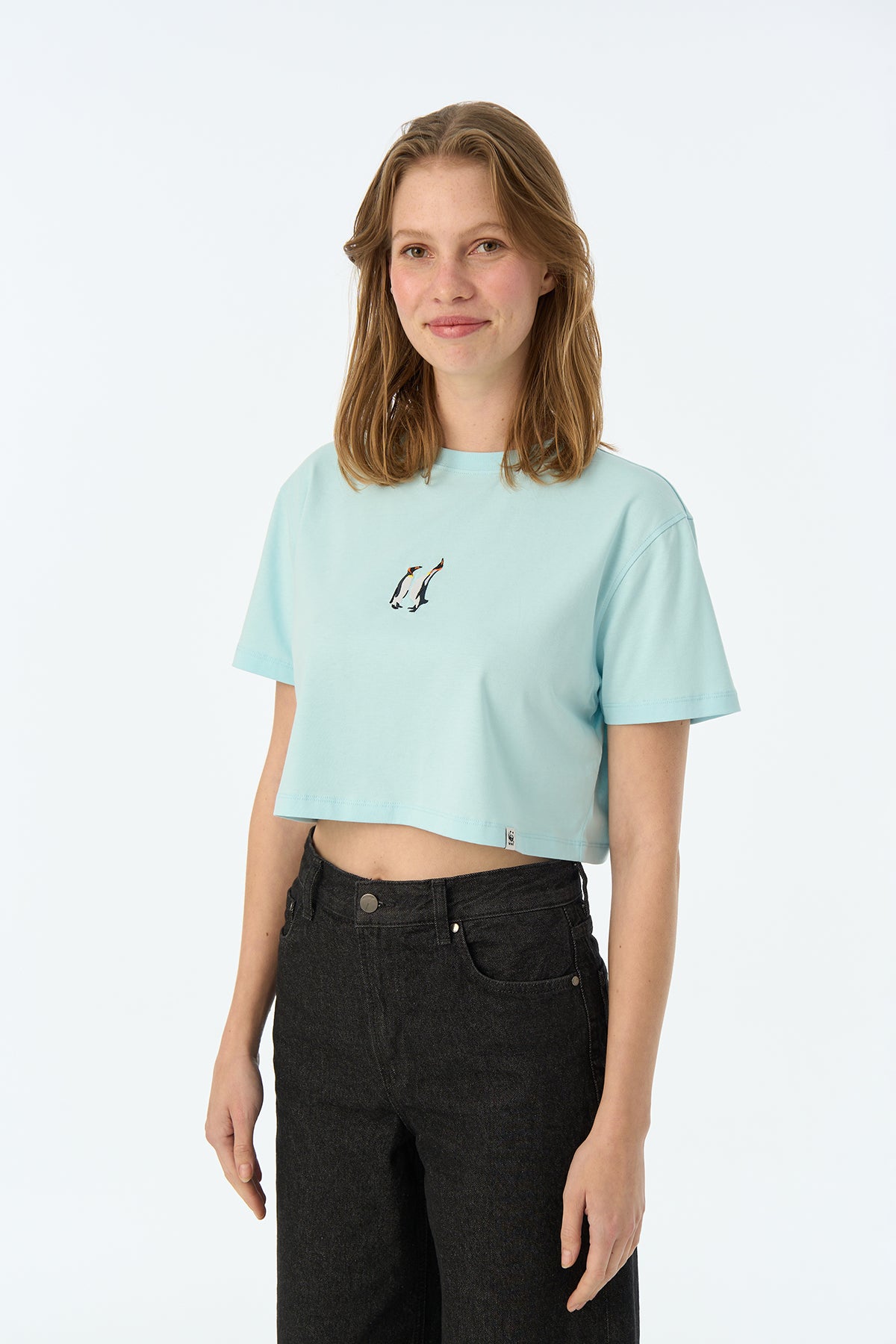 Yavru İmparator Penguen Light Weight Crop T-Shirt - Açık Mavi