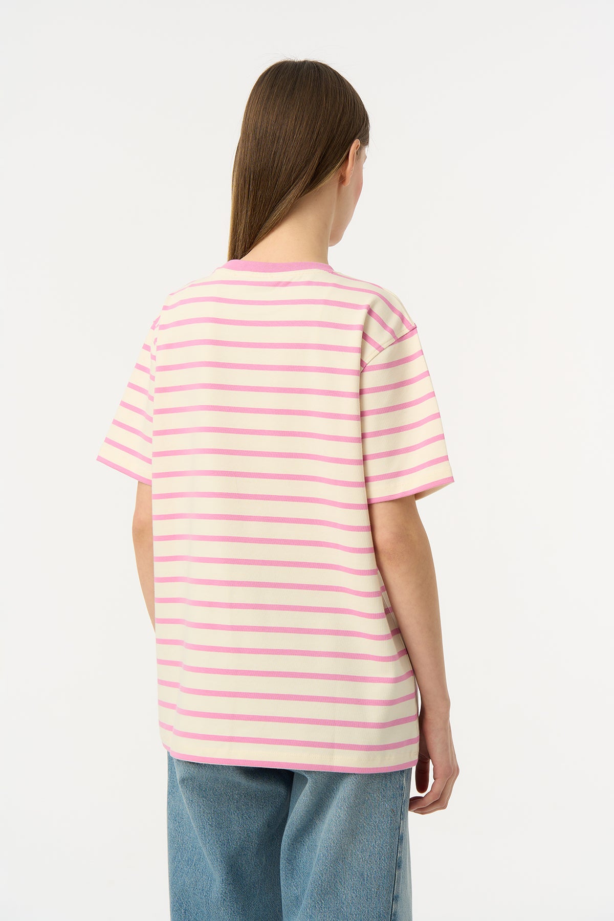 Panda Heavyweight Çizgili T-Shirt - Pembe /Ekru