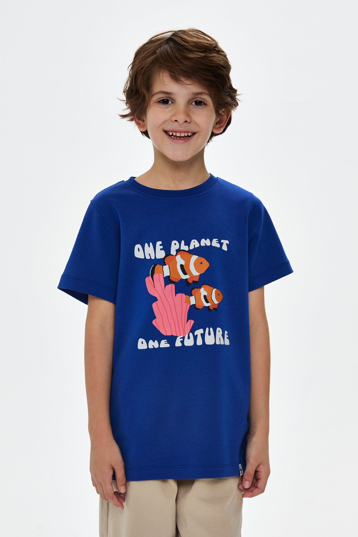 One Planet One Future Premium Çocuk T-Shirt - Saks Mavi