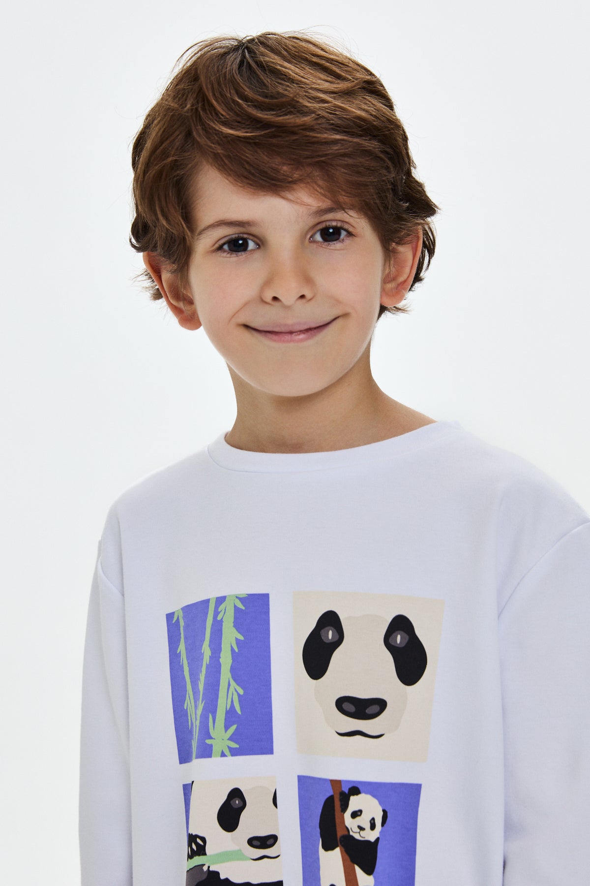 Panda Premium Çocuk Uzun Kollu T-Shirt - Beyaz