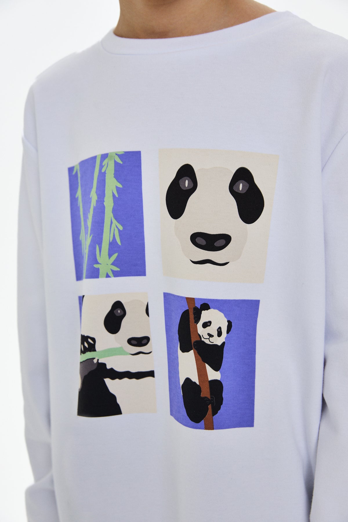 Panda Premium Çocuk Uzun Kollu T-Shirt - Beyaz