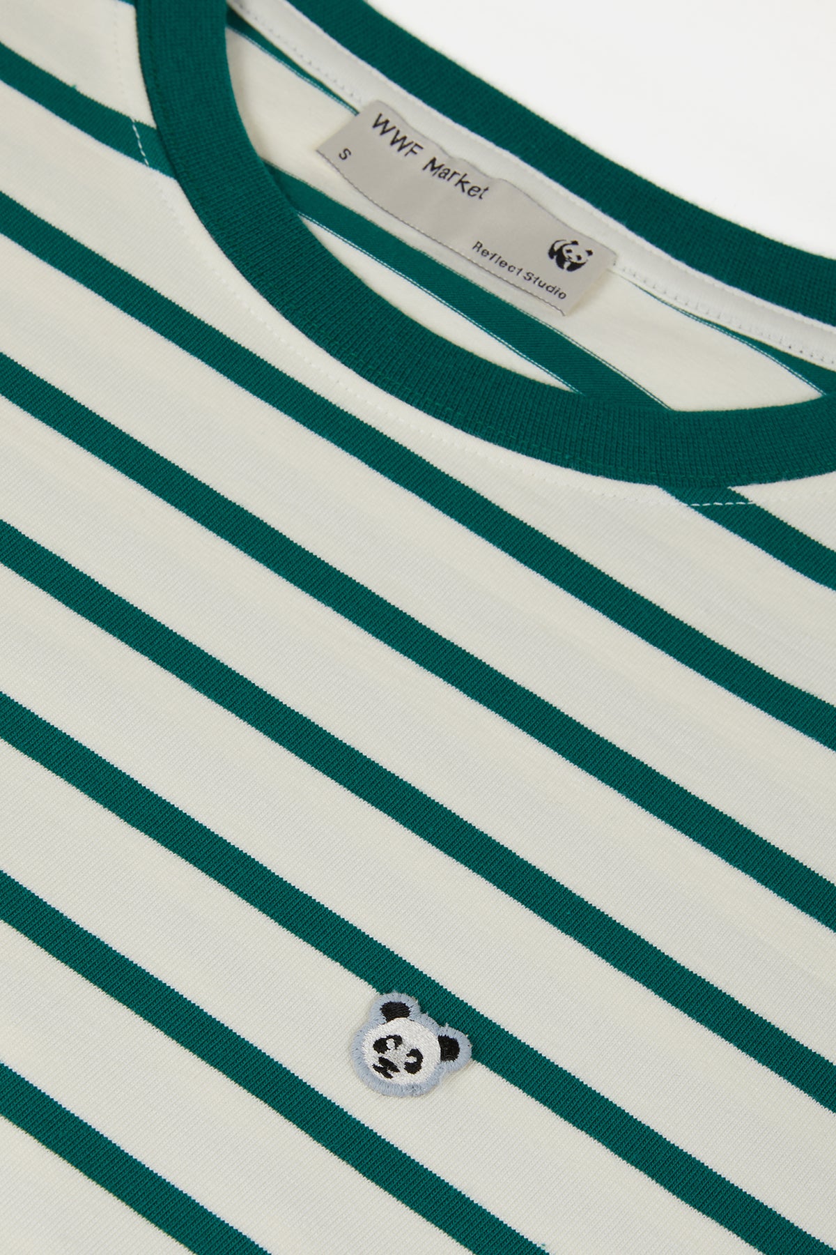 Panda Heavyweight Çizgili Uzun Kollu T-Shirt - Yeşil/Ekru