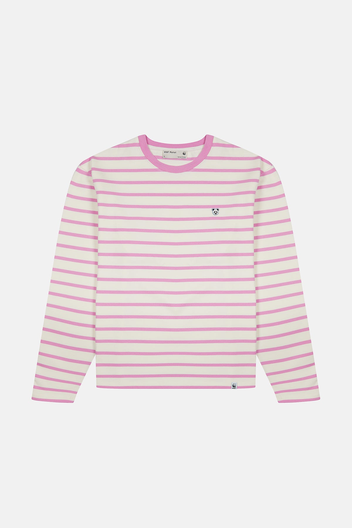 Panda Heavyweight Çizgili Uzun Kollu T-Shirt - Pembe/Ekru