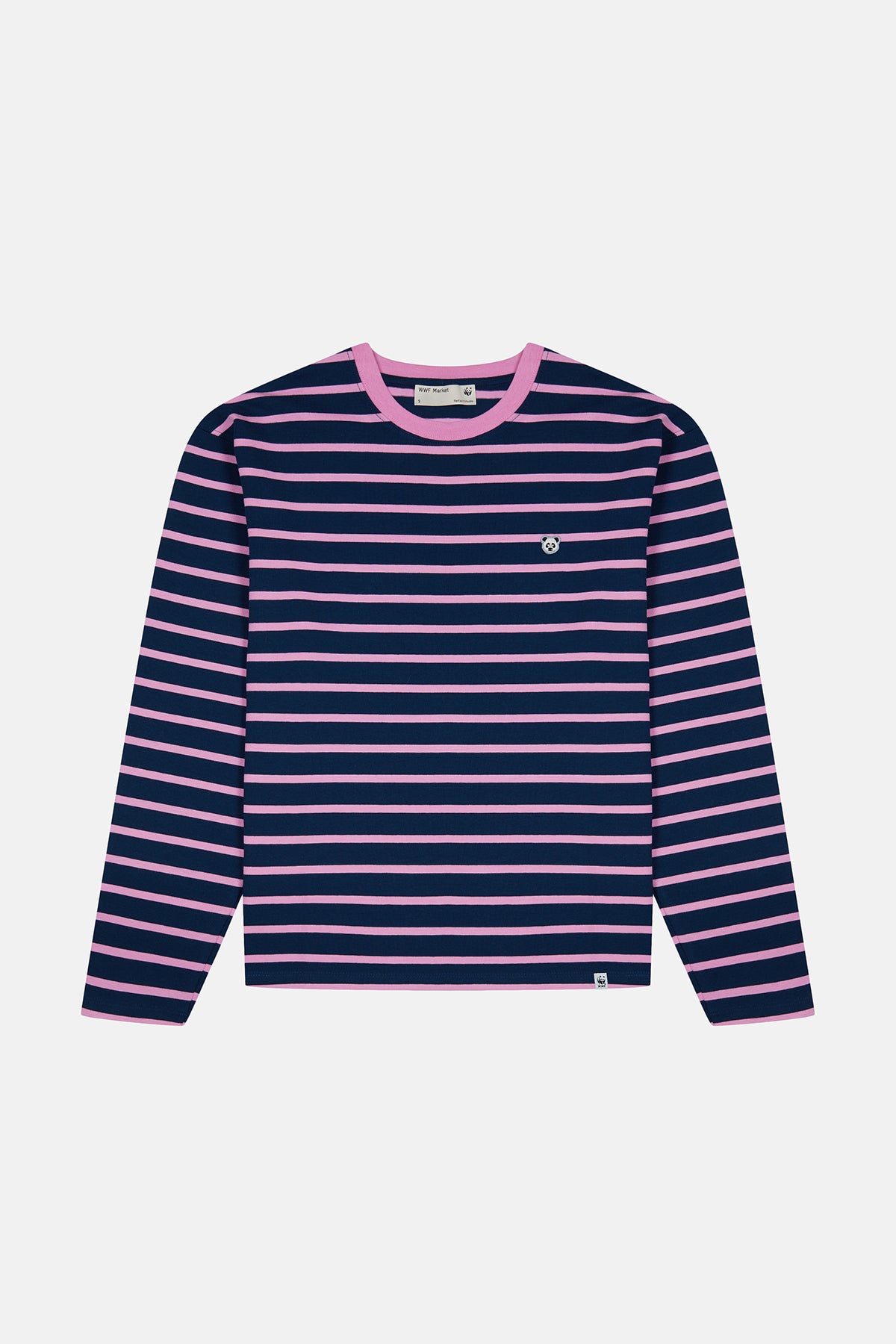 Panda Heavyweight Çizgili Uzun Kollu T-Shirt - Pembe/Lacivert