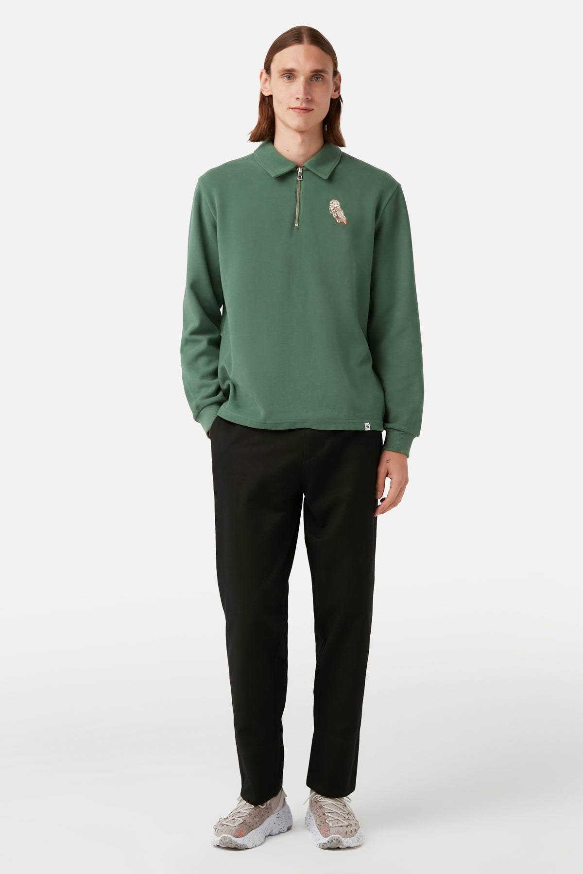 Yer Baykuşu Polo Yaka Sweatshirt - Yeşil