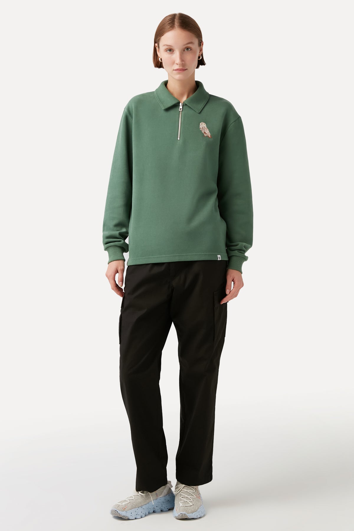 Yer Baykuşu Polo Yaka Sweatshirt - Yeşil