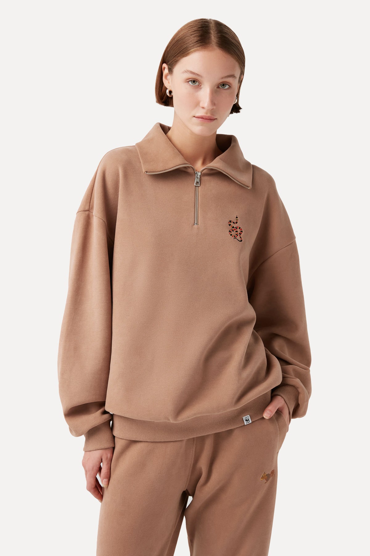 Mercan Yılanı SuperSoft Quarter-Zip Sweatshirt - Bej