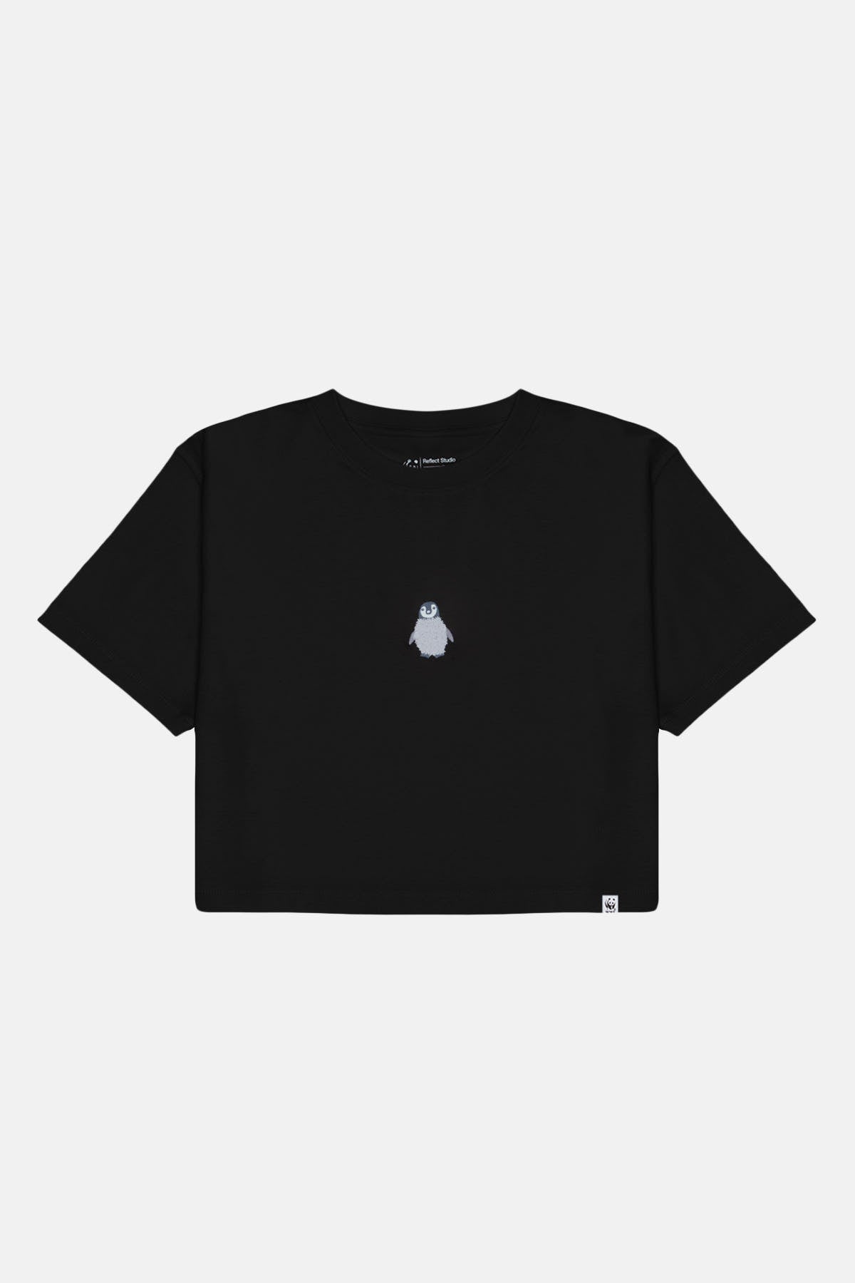Yavru İmparator Penguen Lightweight Crop T-Shirt - Siyah