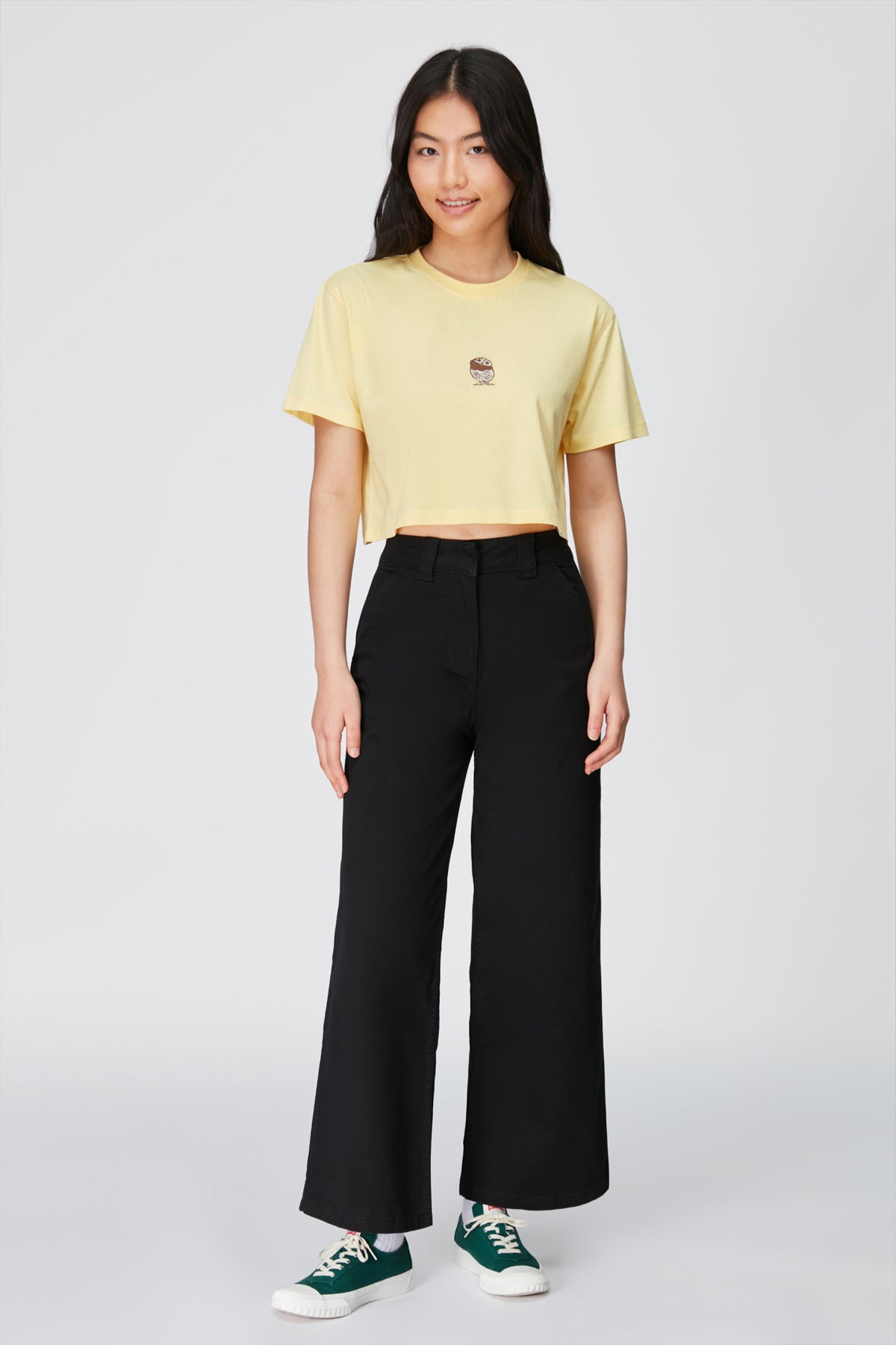 Cin Baykuşu Crop T-shirt - Açık Sarı
