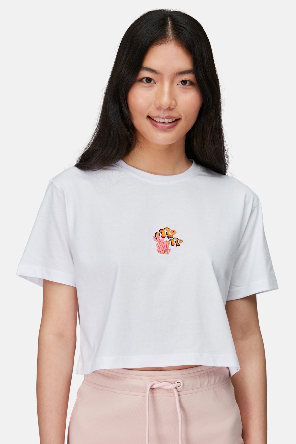 Palyaço Balığı Crop Light-Weight T-shirt - Beyaz