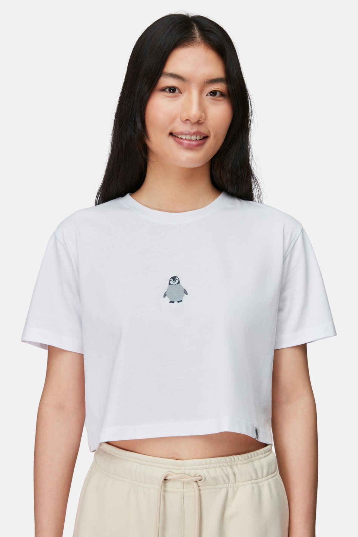 Yavru İmparator Penguen Crop Light-Weight T-shirt - Beyaz
