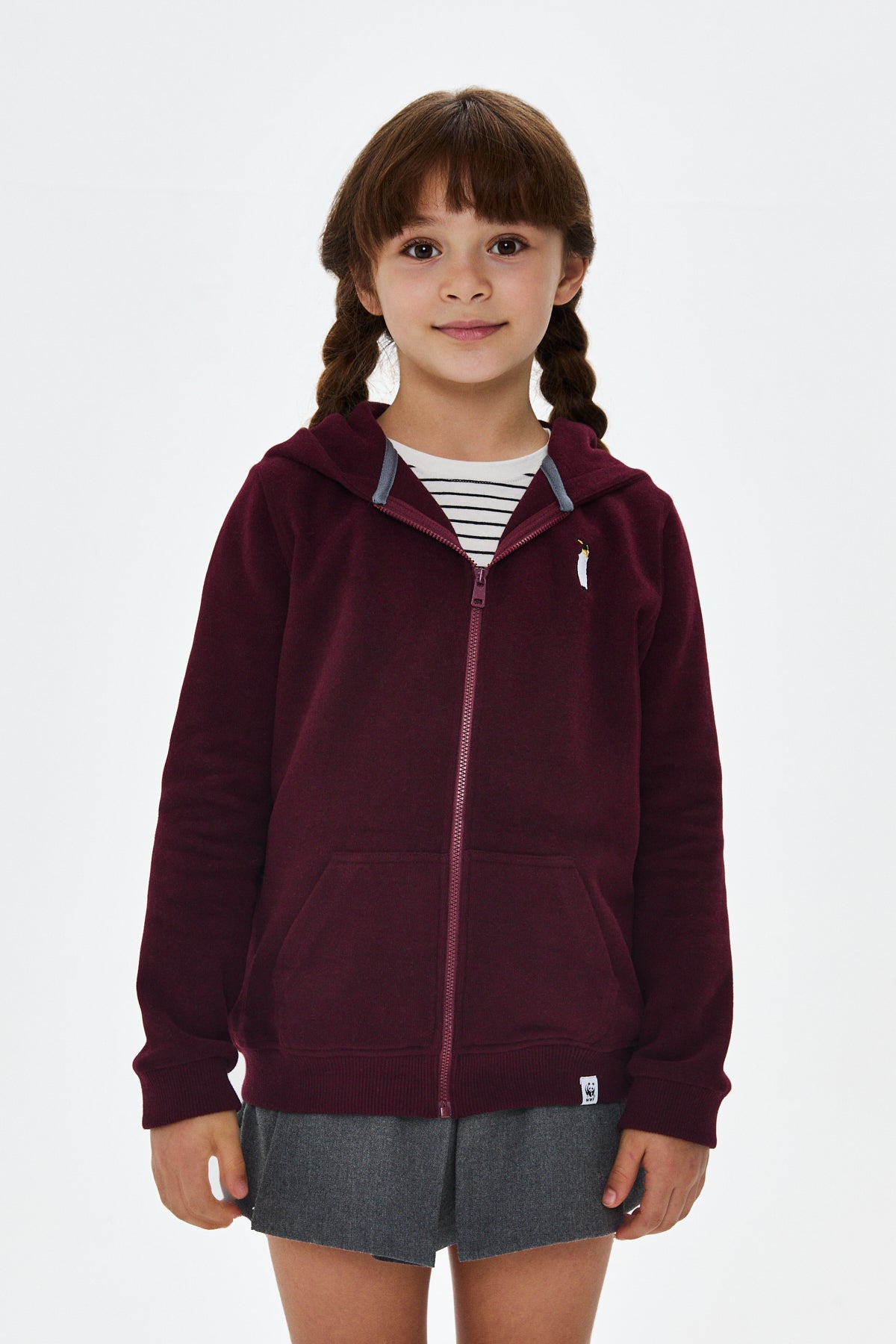 İmparator Penguen SuperSoft Full-Zip Çocuk Hoodie - Bordo