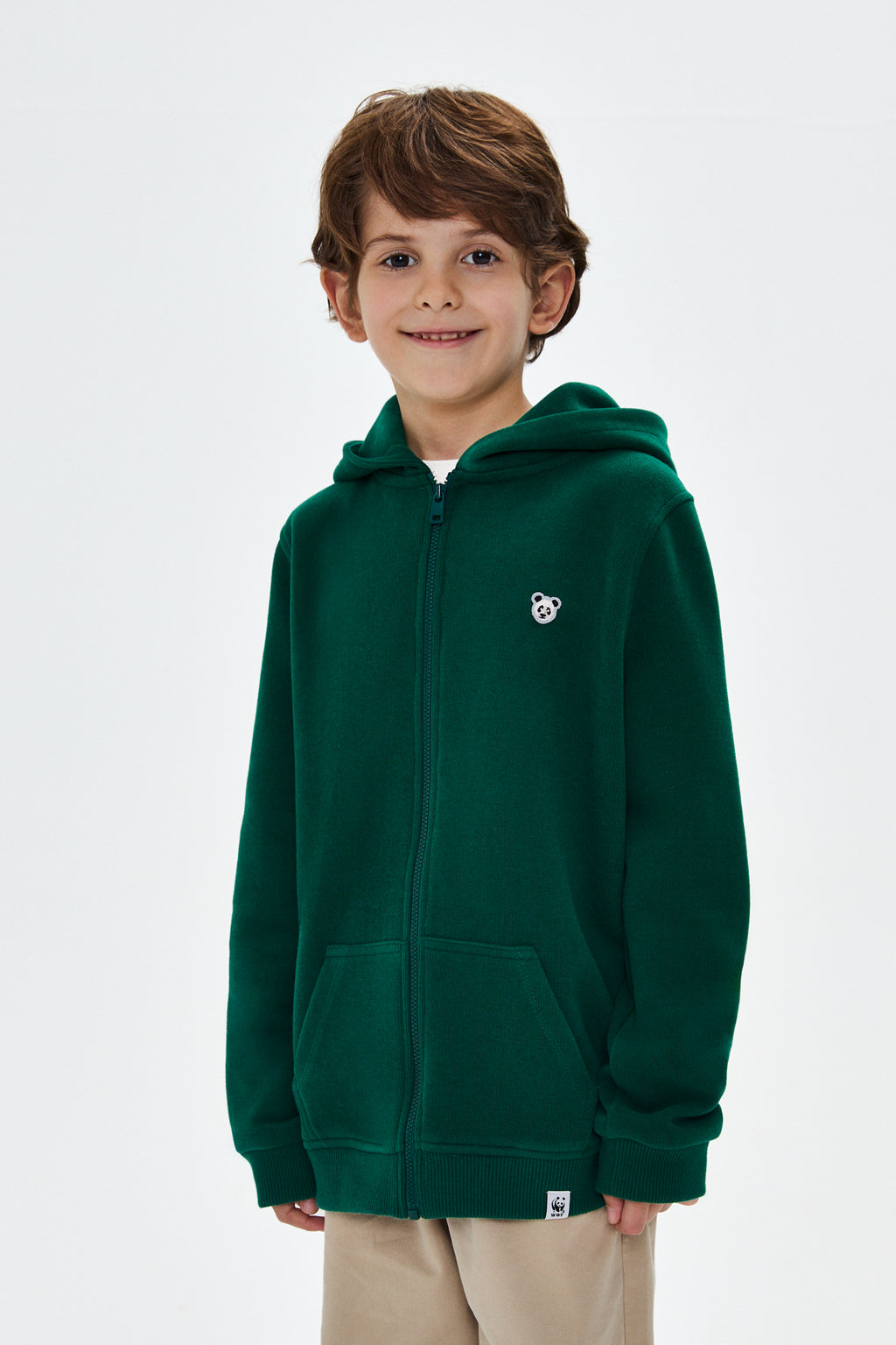 Panda SuperSoft Full-Zip Çocuk Hoodie - Nefti Yeşil