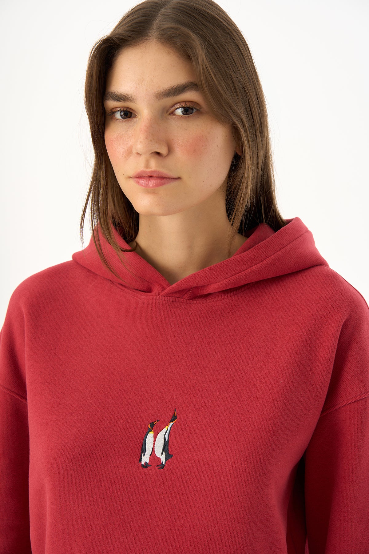 İmparator Penguen SuperSoft Crop Hoodie - Bordo