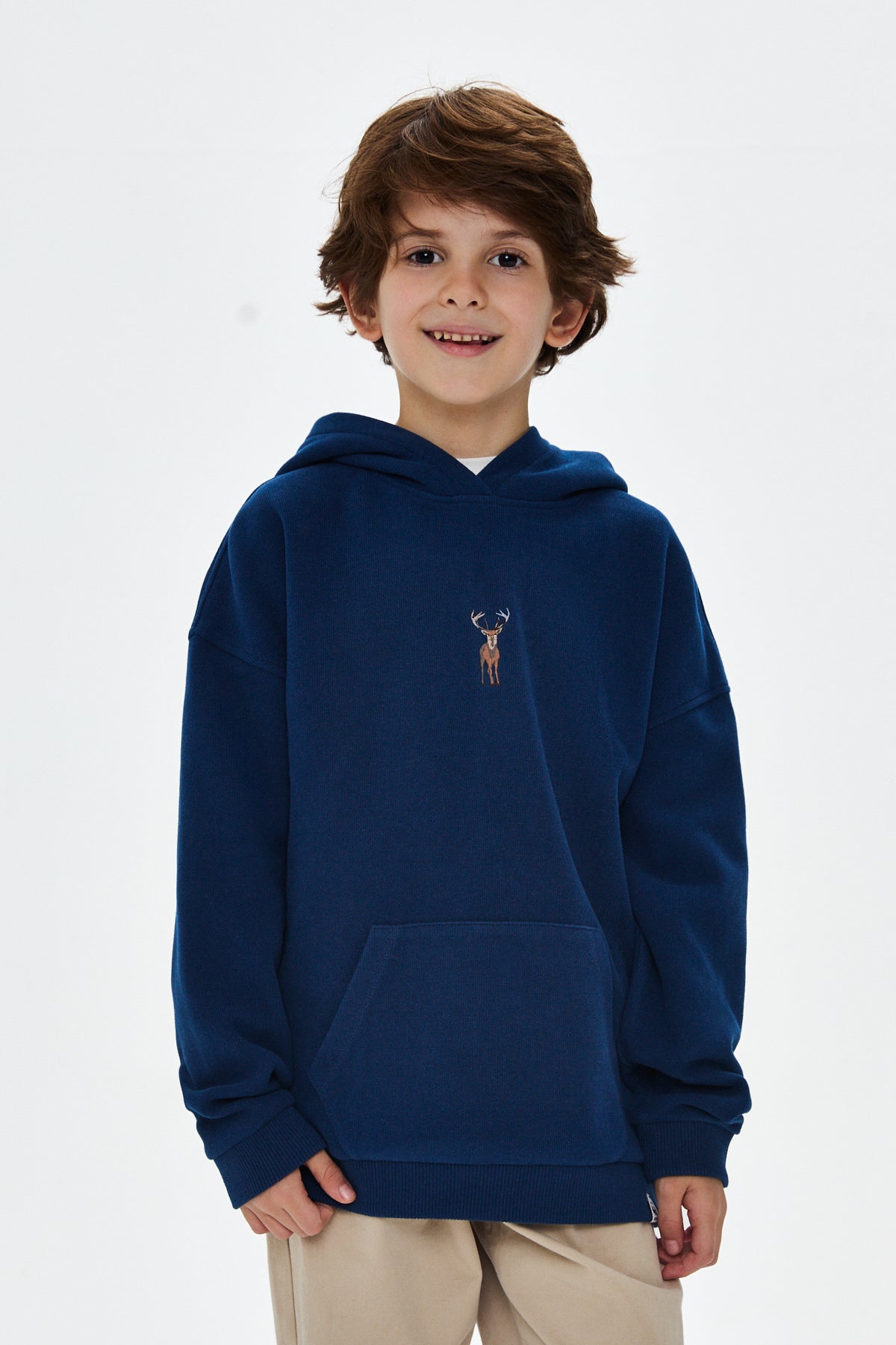 Geyik SuperSoft Çocuk Cepli Hoodie - Lacivert