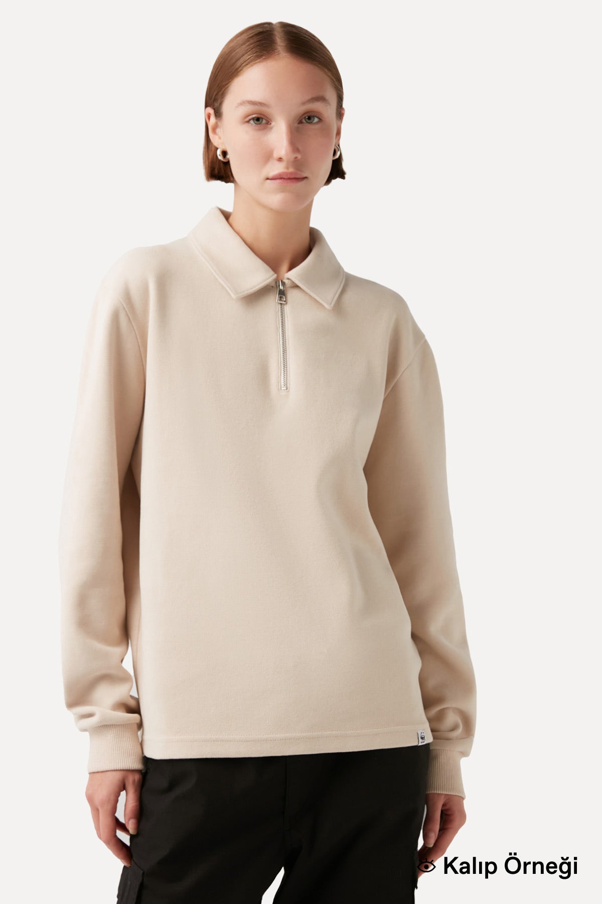 Bozayı Super Soft Polo Sweatshirt - Bej