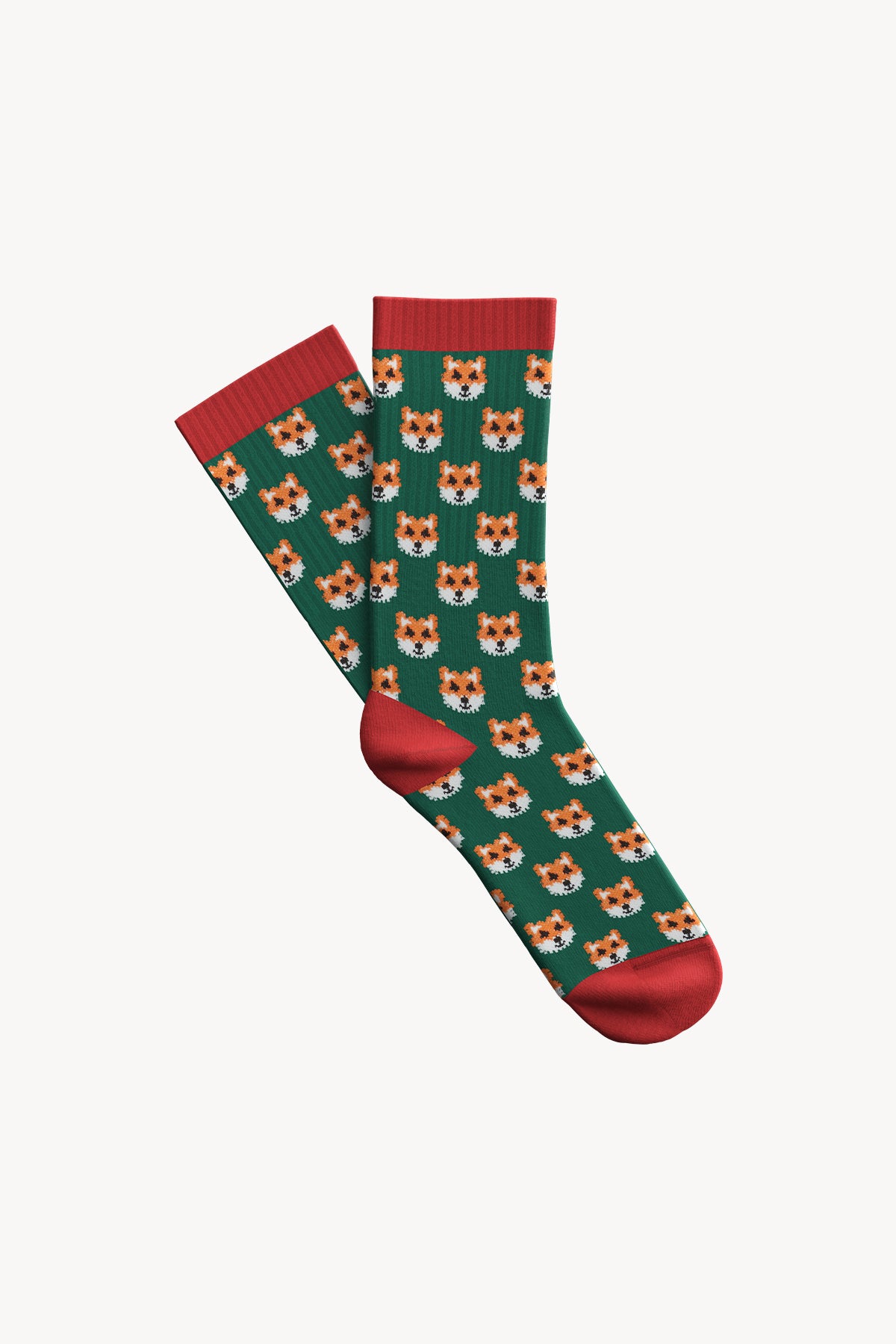 Kızıl Tilki Desenli Çorap - Yeşil