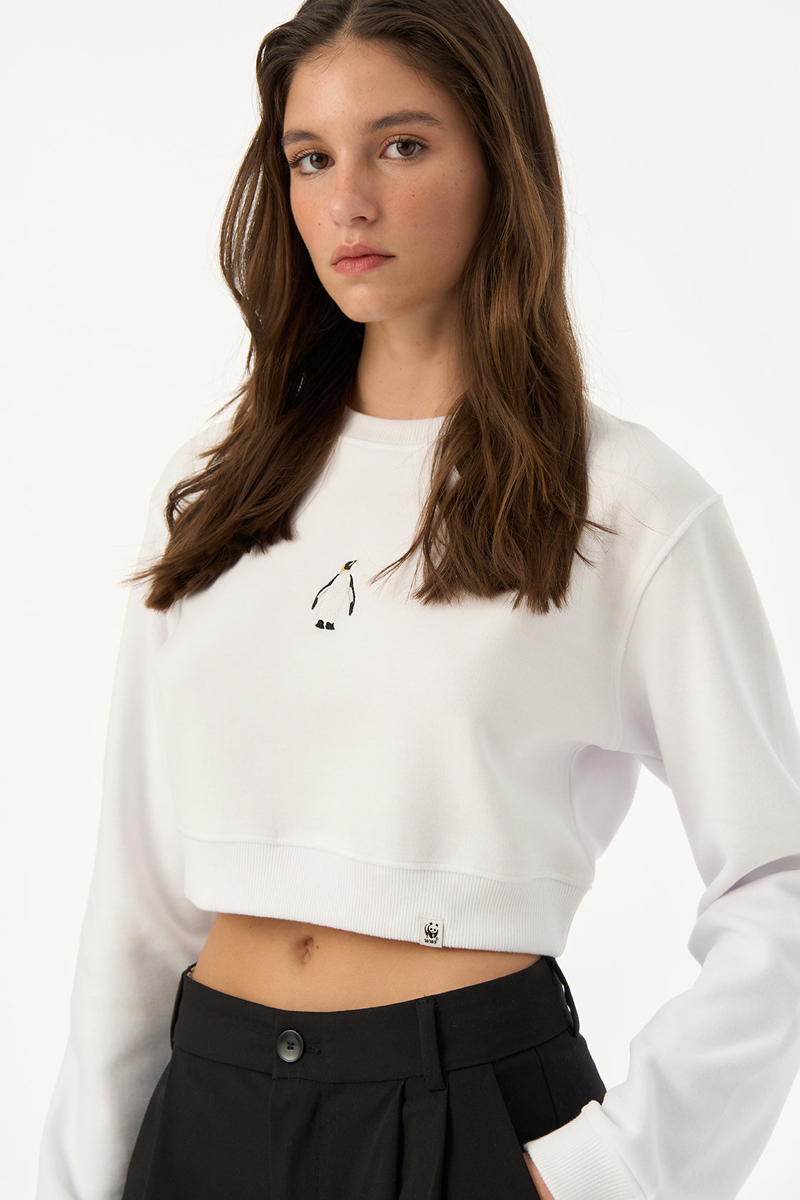 İmparator Penguen SuperSoft Crop Sweatshirt - Beyaz