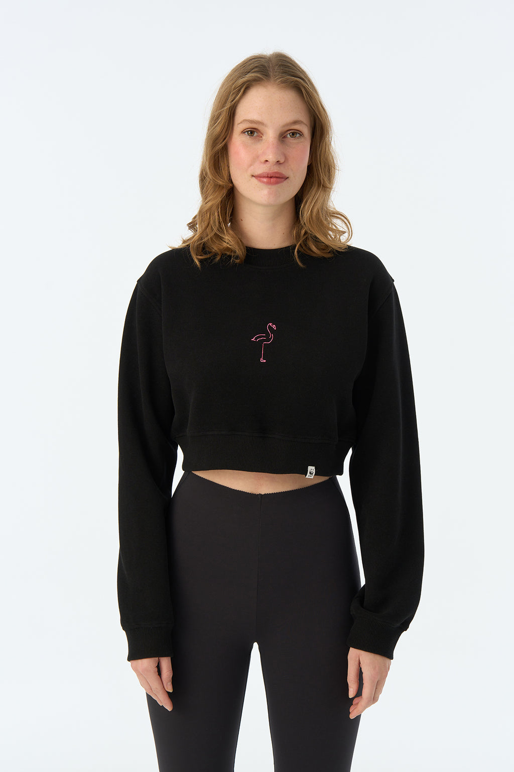 Flamingo SuperSoft Crop Sweatshirt - Siyah