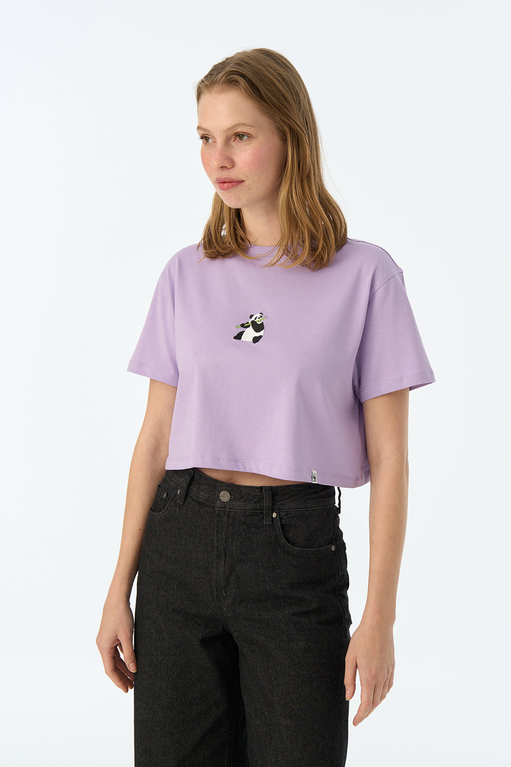 Giant Panda Light-Weight Crop T-Shirt  - Lila