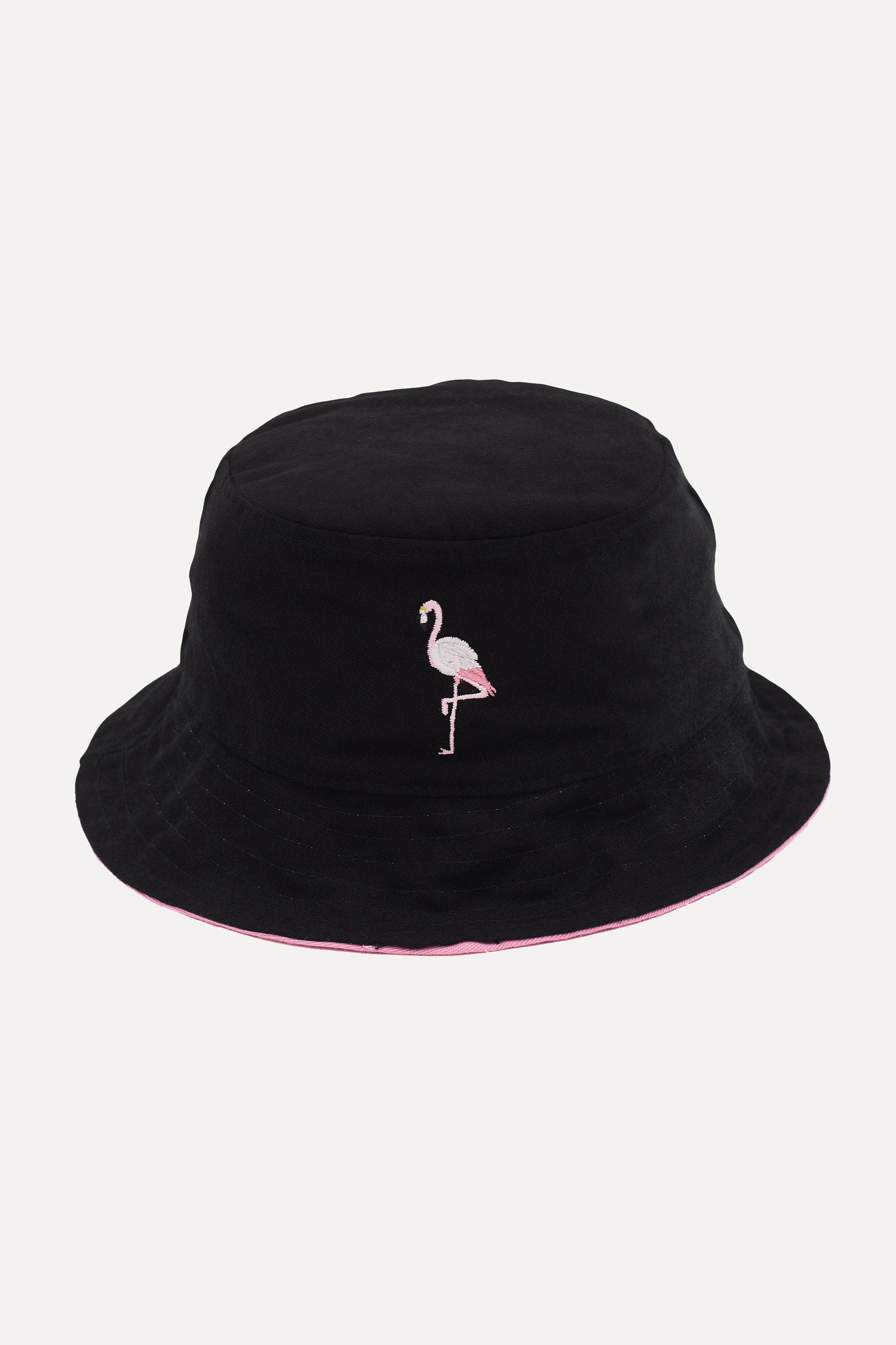 Flamingo Çift Yüzlü Bucket Hat - Siyah/Pembe